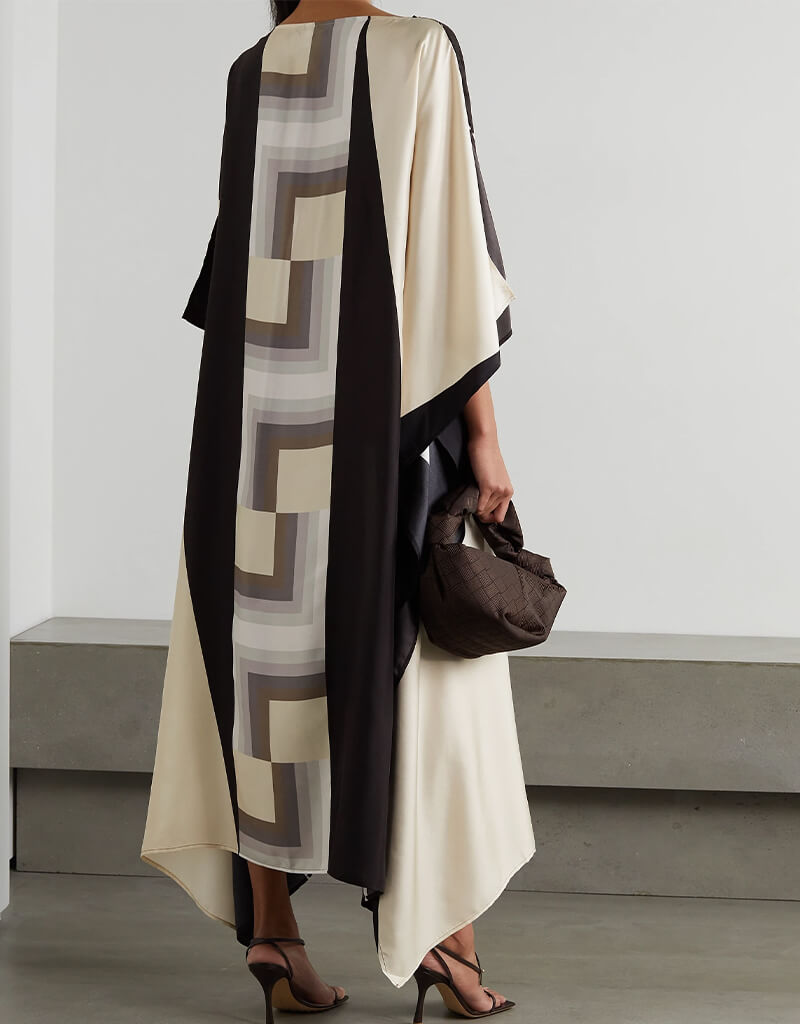 Black and Cream Soft Silk Crepe Kaftan - Elegant Loungewear for Women | Perfect for Beach Cover-ups, Summer Dresses & Boho Chic Outfits