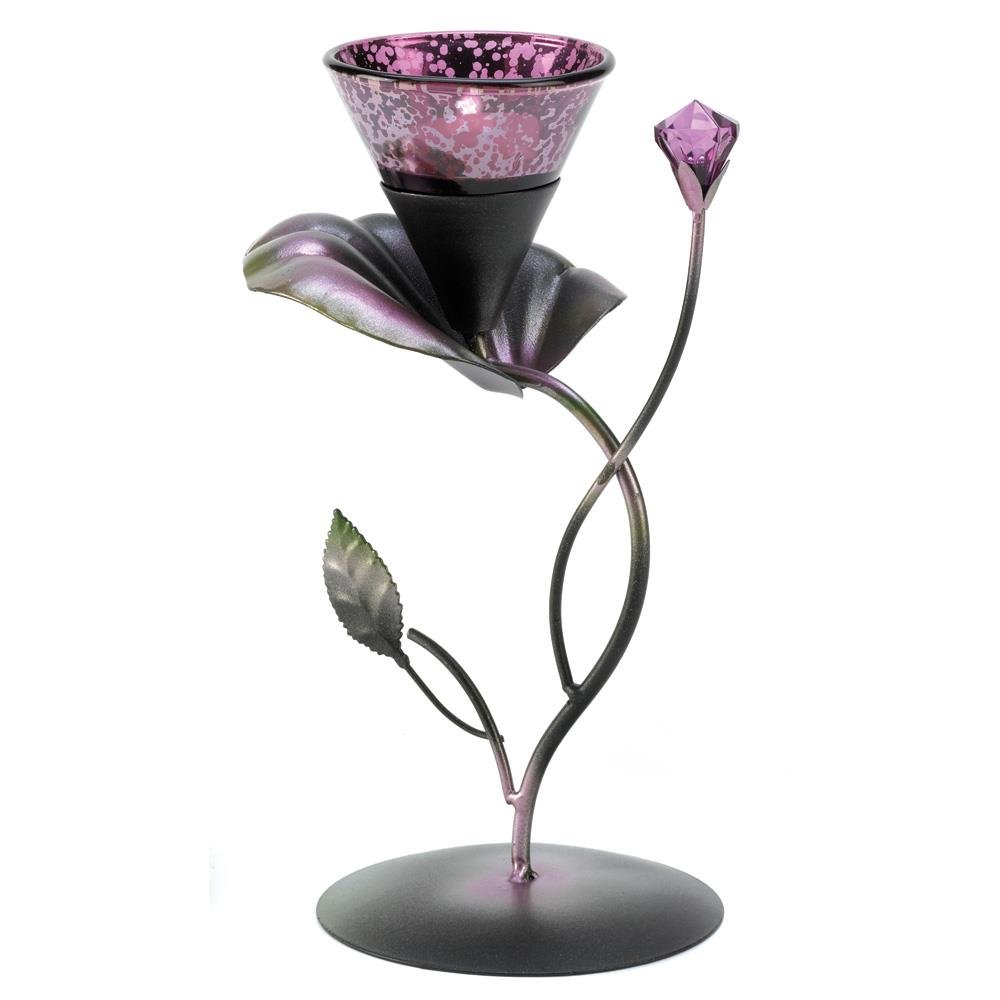 Lilac Lily Pad Tealight Candle Holder - Elegant Iron and Glass Candle Centerpiece for Wedding, Home Decor, Romantic Dinner & Table Setting