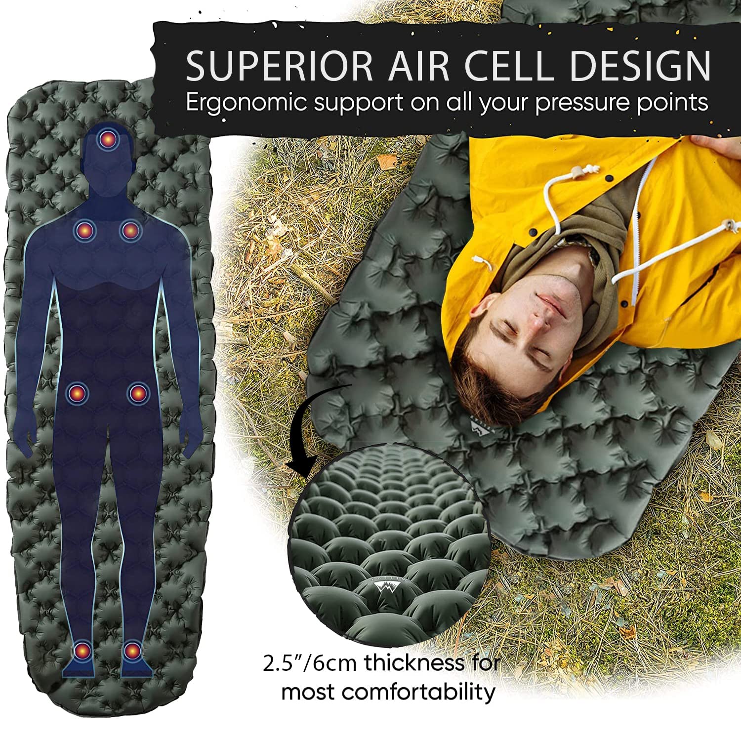 WELLAX Ultralight Air Sleeping Pad - Inflatable Camping Mat for Backpacking, Hiking & Travel - Compact Air Mattress with Repair Kit & Carry Bag - Perfect for Outdoor Adventures, Beach Trips & Guest Bedding