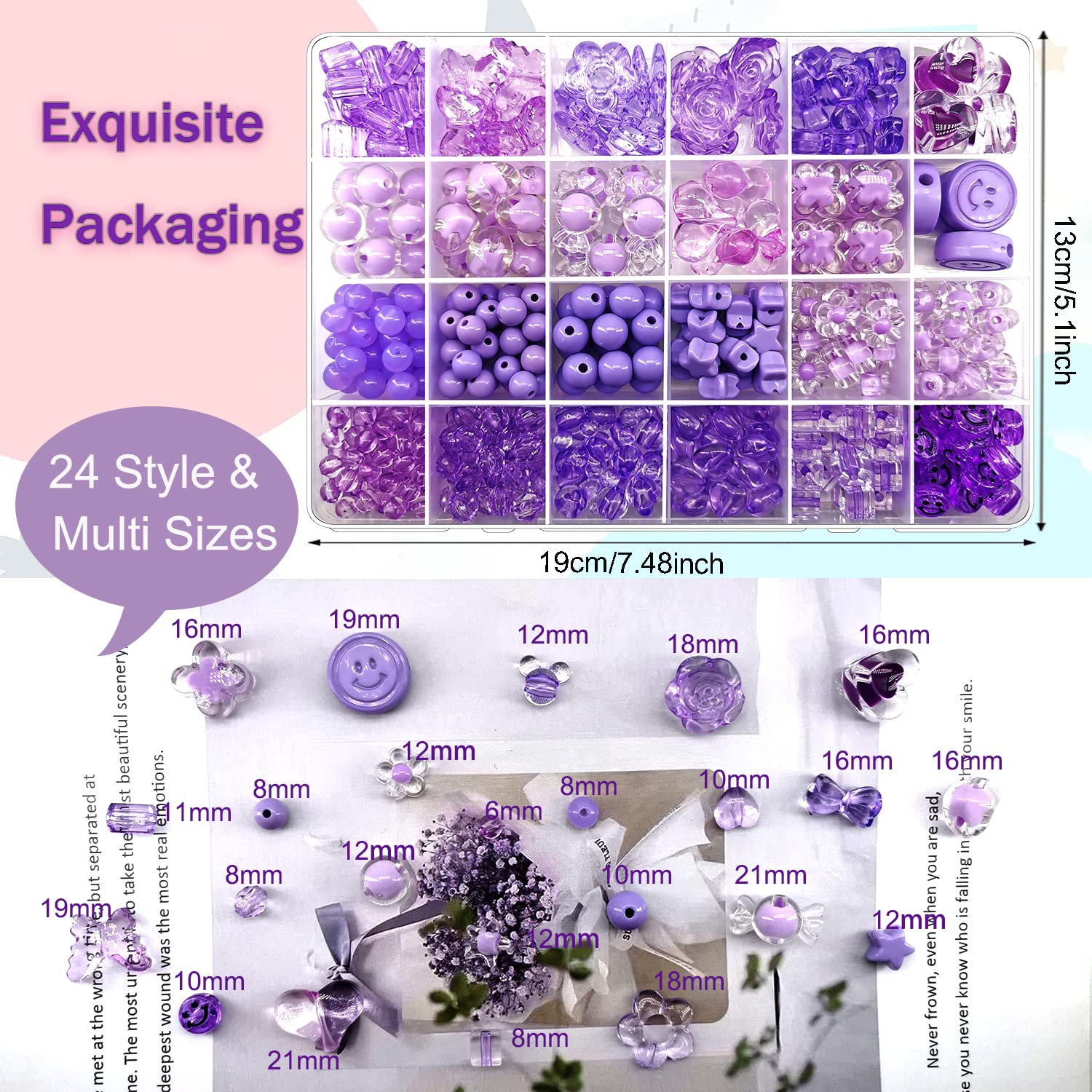 450Pcs Pastel Purple Acrylic Beads Assortment - Flower, Heart, Star, Smile, Butterfly & Mickey Shapes for DIY Jewelry Making, Bracelets, Necklaces - Bulk Craft Beads for Kids & Adults, Perfect for Gift Wrapping & Party Favors