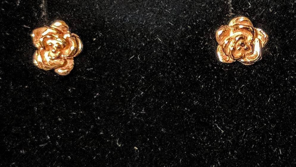 10K Solid Gold Three-Tone Red Rose Stud Earrings – Petite, Small, Tiny Earrings for Women & Kids | Valentine's Gift, Birthday Present, Everyday Wear