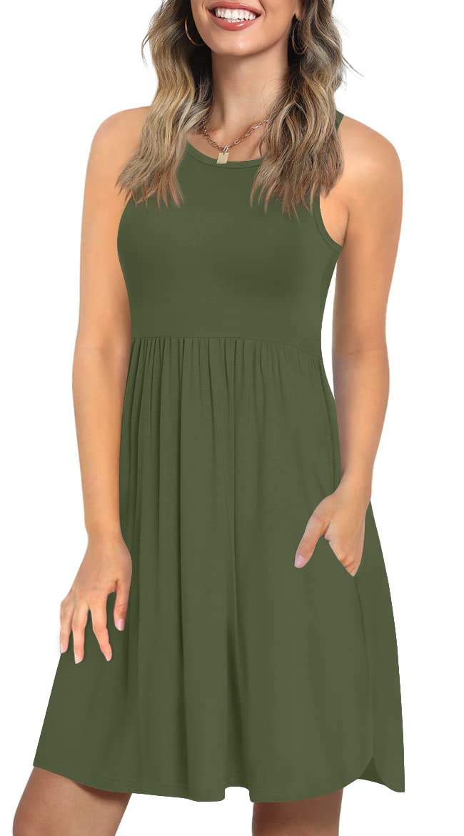 LONGYUAN Women's Summer Dresses 2023 - Stretchy Sleeveless Sun Dress with Pockets | Casual Beach Wear, Vacation Outfits & Summer Fashion