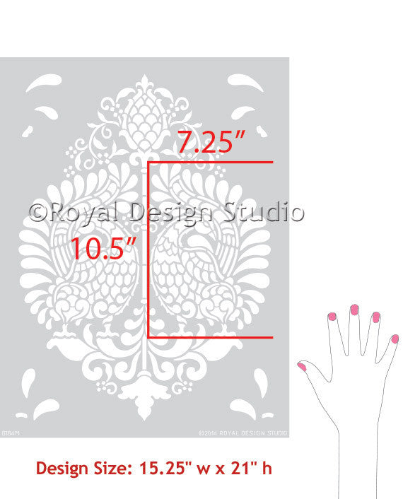 Annapakshi Indian Damask Wall Stencil - Reusable DIY Painting Template for Home Decor, Mandala Art, and Wall Murals | Perfect for Bedroom, Living Room, and Nursery Decoration