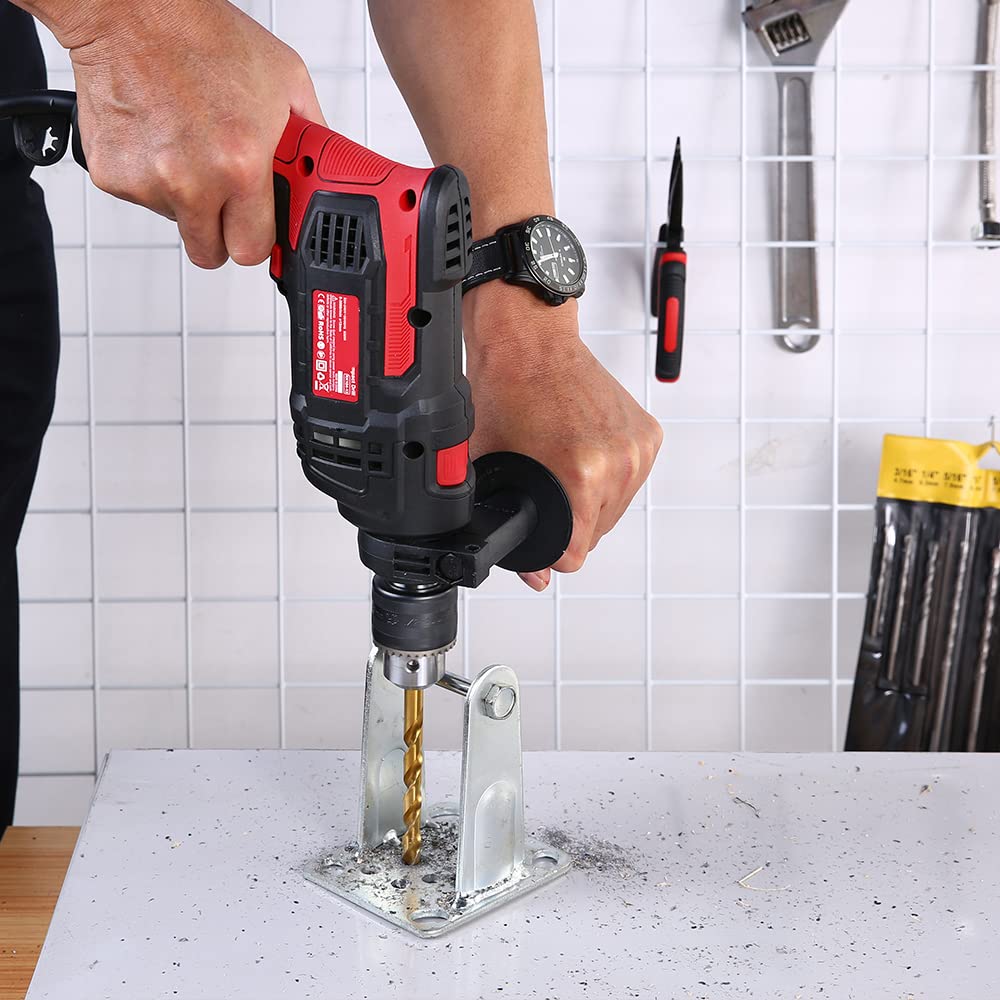 850W Heavy Duty Hammer Drill - 1/2 Inch 7 Amp Corded Impact Drill with 0-3000 RPM Variable Speed, 2-in-1 Hammer & Drill Function for Concrete, Steel, Wood & Plastic - Perfect for Construction, DIY Projects & Home Repairs