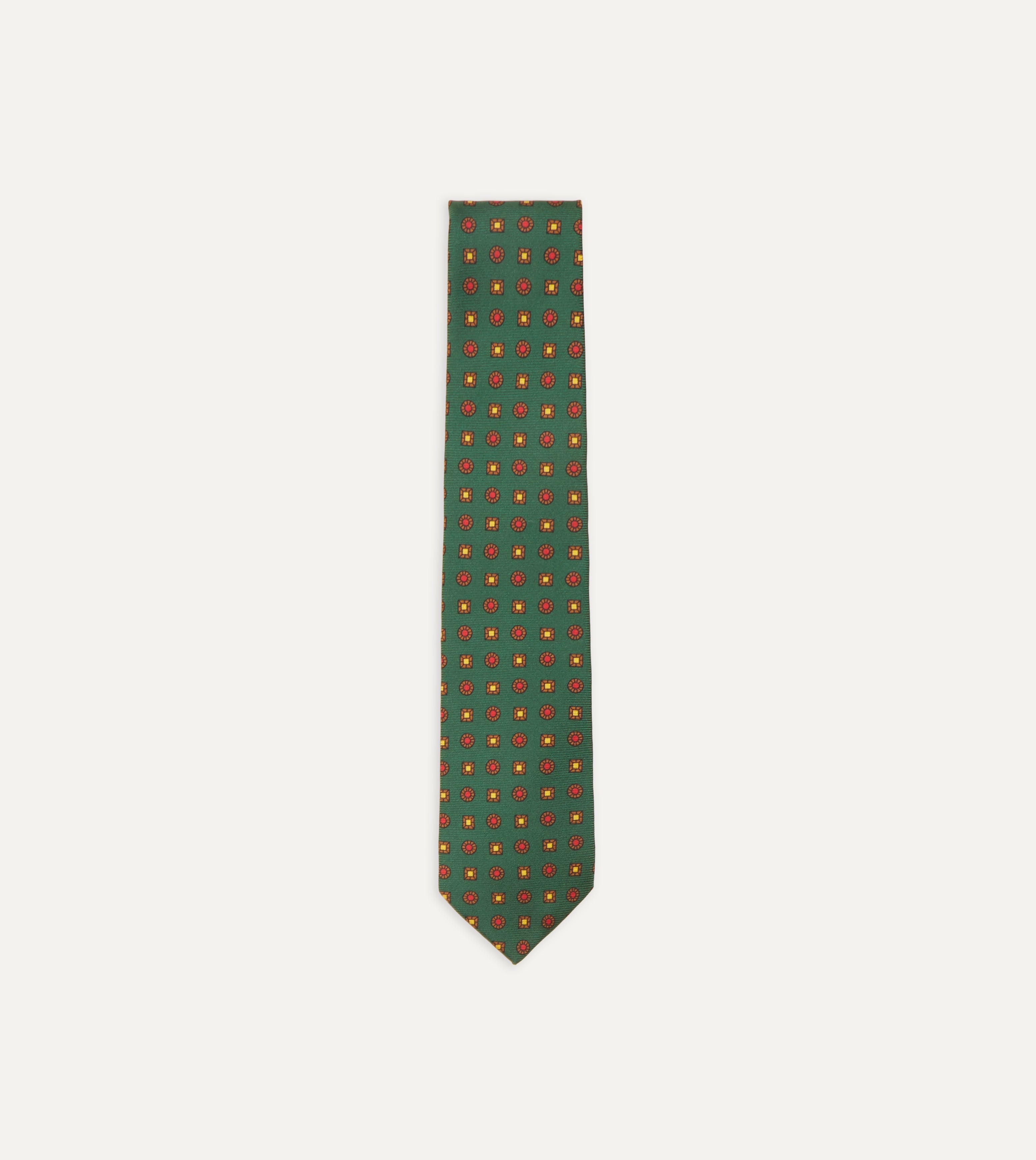 Stylish Green and Red Geometric Medallion Print Silk Tie for Men | Premium Madder Twill Fabric | Perfect for Business, Weddings & Formal Occasions
