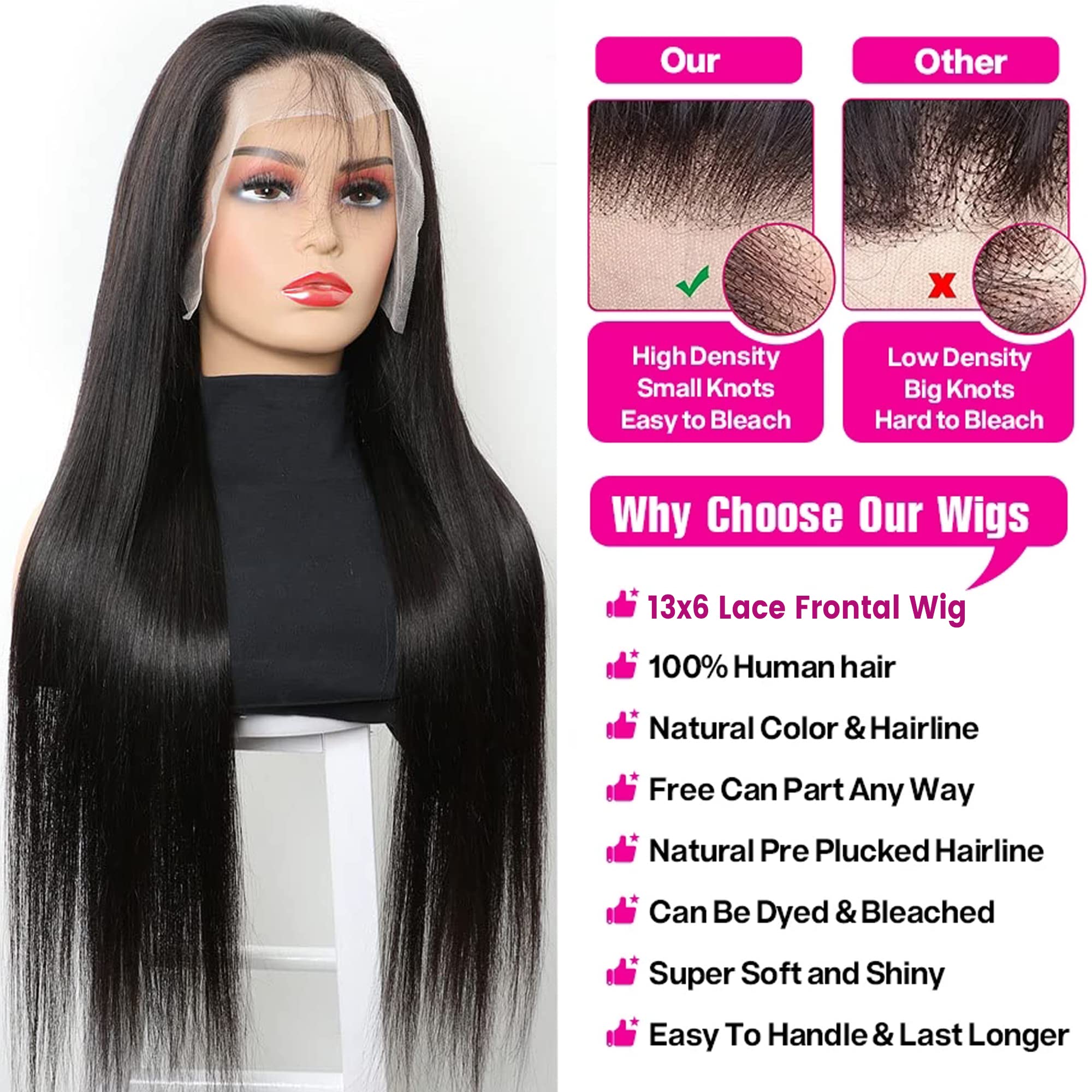 VIPbeauty 13x6 HD Lace Front Wigs Human Hair 180% Density Transparent 12A Brazilian Straight Lace Frontal Wig for Black Women - Pre Plucked with Baby Hair, 28 Inch | Natural Look for Daily Wear, Parties & Special Occasions