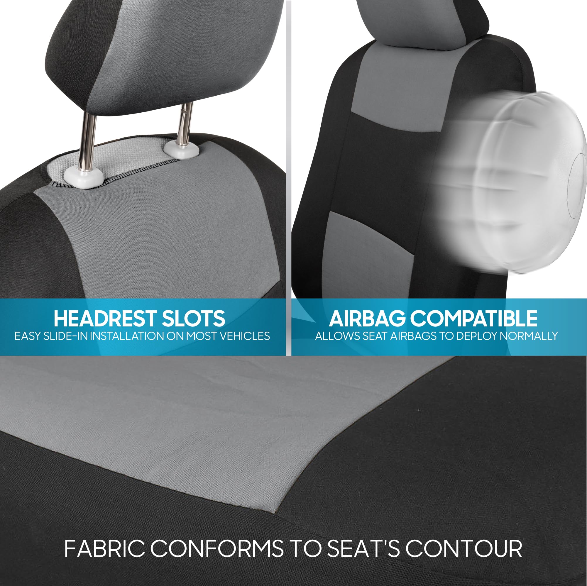 BDK PolyPro Black/Gray Car Seat Covers Full Set with Matching Floor Mats - Universal Fit for Cars, Trucks & SUVs - Includes Split Bench Rear Seat Cover - Durable Interior Car Accessories for Protection & Style - Perfect for Daily Commute, Road Trips & Family Travel