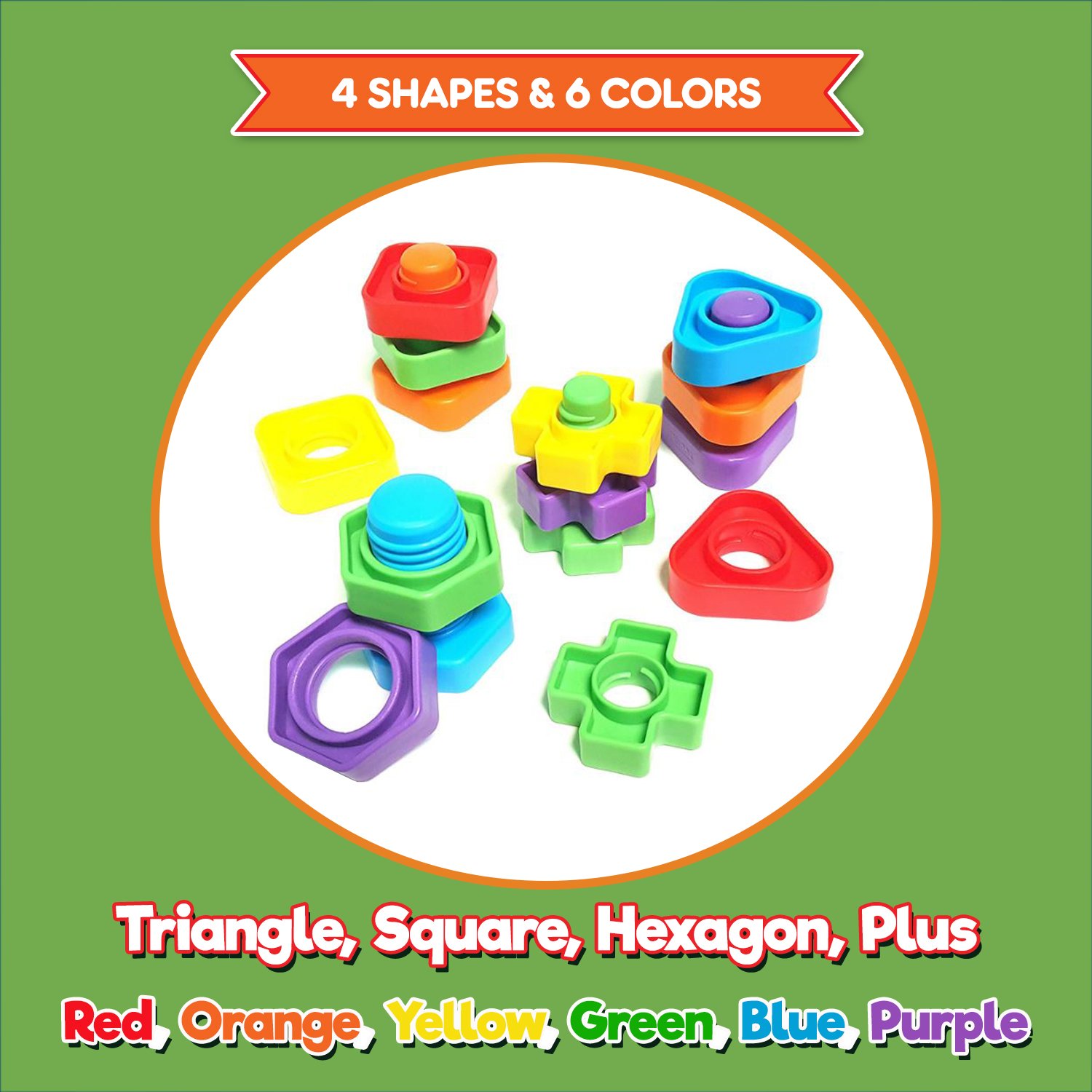 Jumbo Nuts and Bolts Montessori Toys for Toddlers - 12pc Rainbow Matching Game for Fine Motor Skills Development | Occupational Therapy Educational Toys with Storage & eBook - Perfect for Preschool Learning, Daycare Activities & Sensory Play