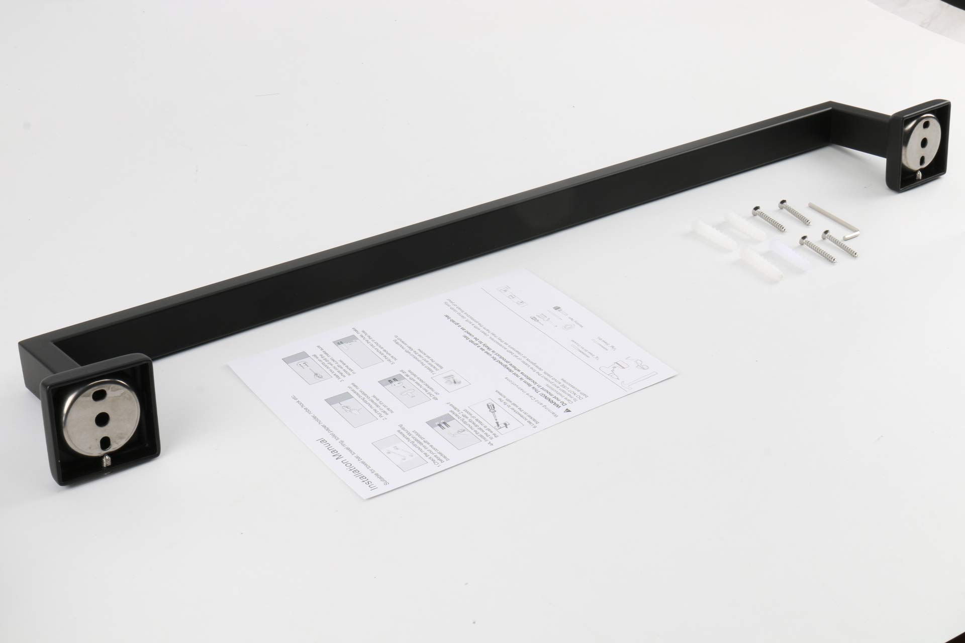 TocTen Stainless Steel Towel Rack - Heavy Duty 304 SUS Wall Mounted Bathroom Towel Holder Bar with Square Base, Black (20 Inch) - Perfect for Modern Bathrooms, Spas, and Luxury Hotels