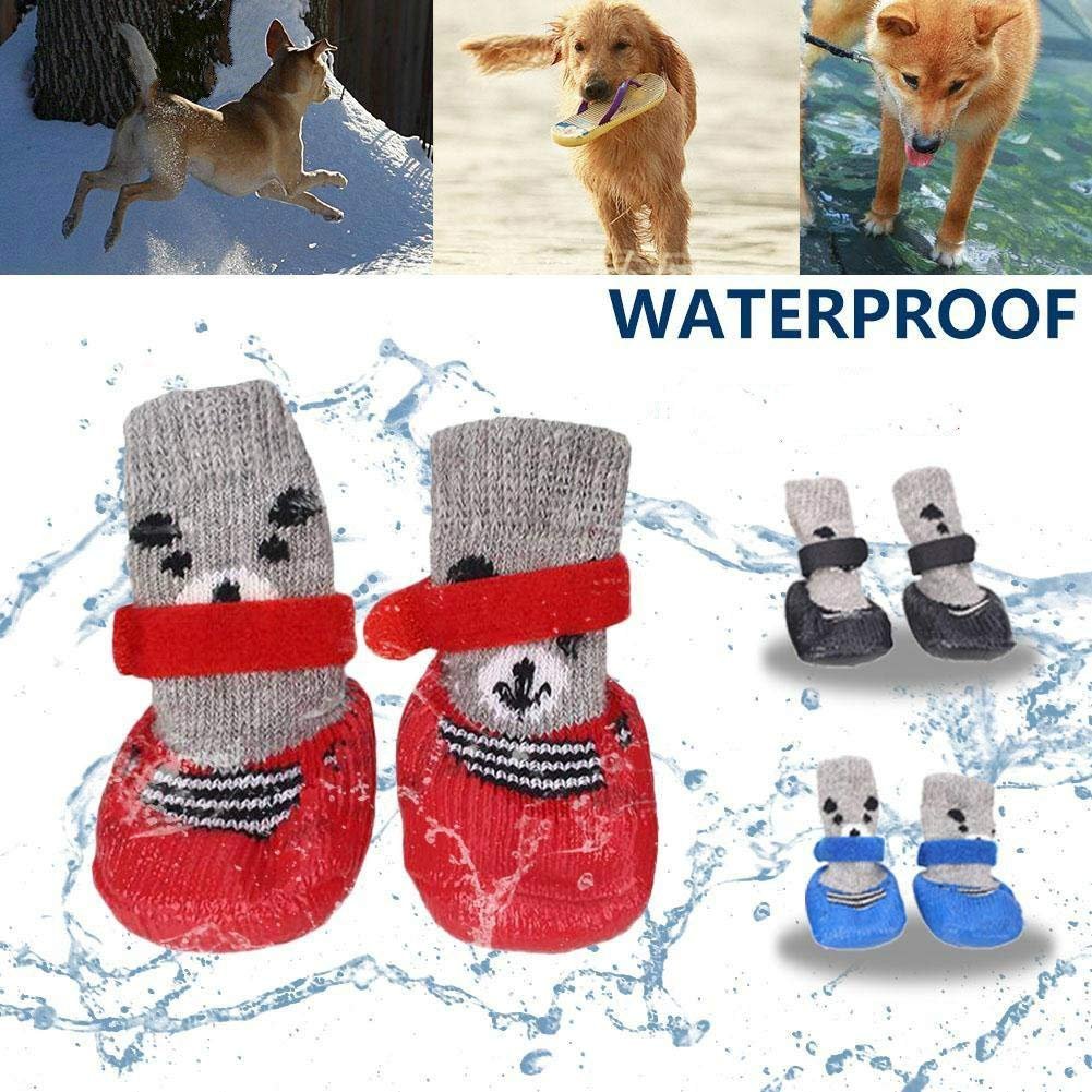 URBEST Non-Slip Dog Socks - 4Pcs Adjustable Pet Shoes for Small Dogs & Cats with Anti-Skid Soles (Size M, Red) | Perfect for Indoor Protection, Hardwood Floors & Winter Paw Care