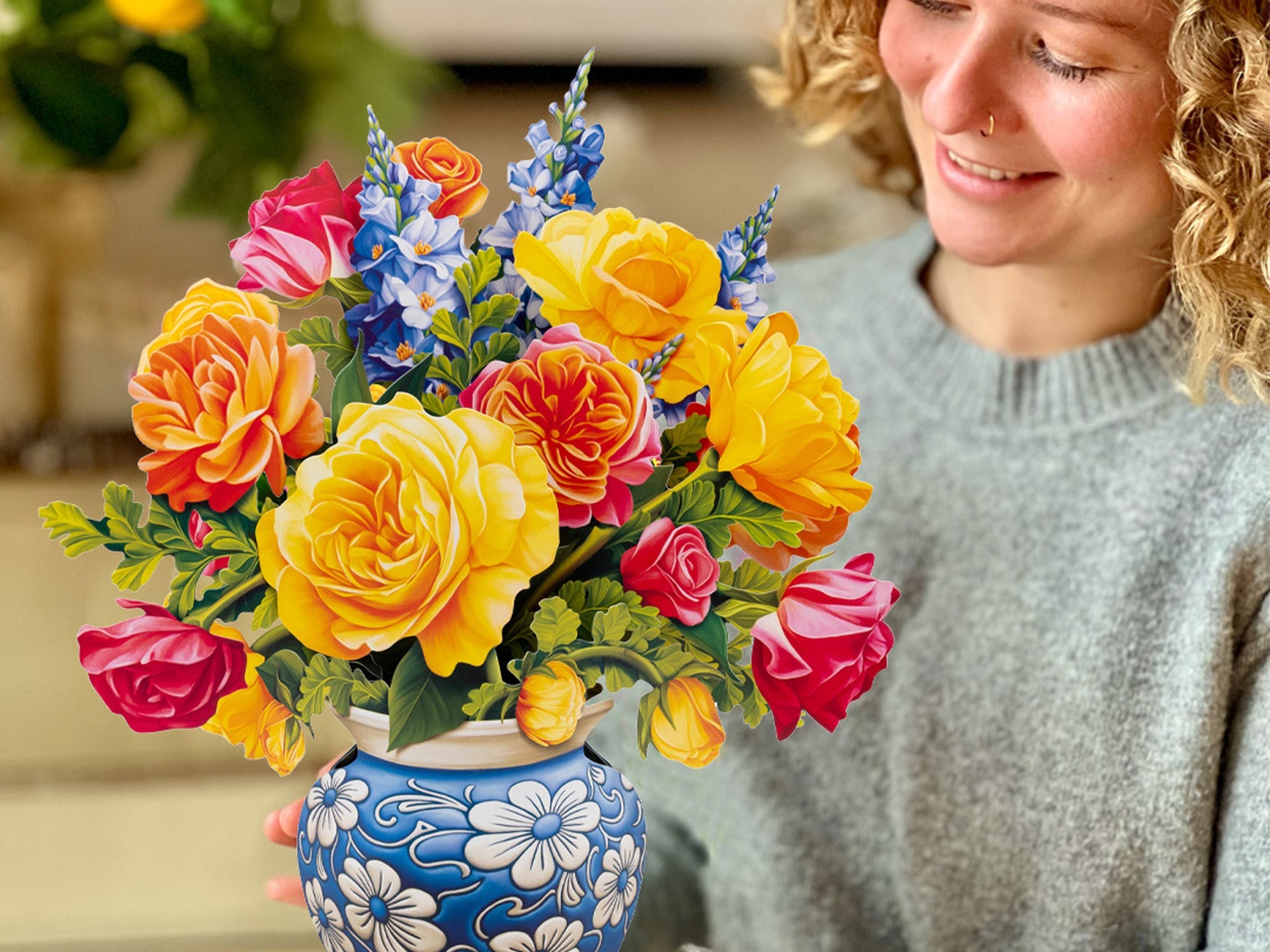 Sorbet Roses Pop Up Greeting Bouquet - Elegant Floral Gift for Birthday, Anniversary & Special Occasions - Perfect for Home Decor, Wedding Centerpieces & Romantic Surprises