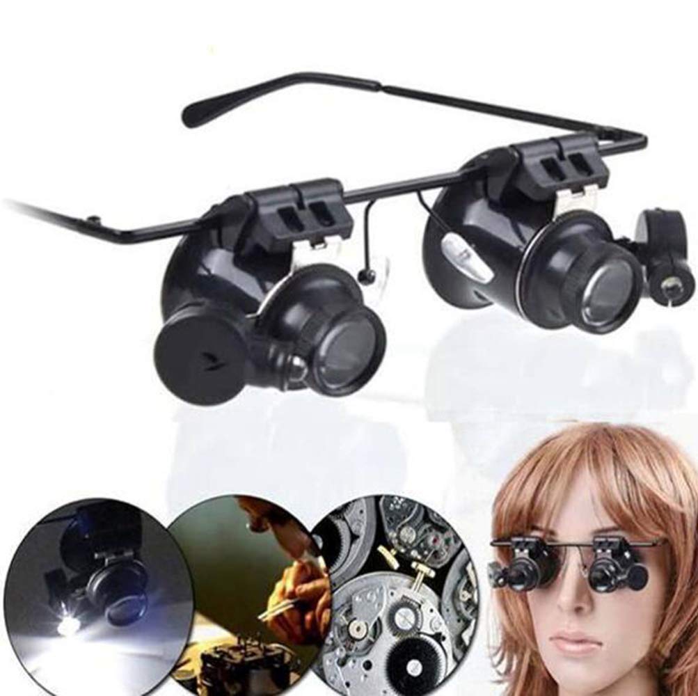 20X LED Headband Magnifier with 2 Lights - Hands-Free Head Mounted Magnifying Glasses for Reading, Jewelry Making, Electronic Repair & Sewing - Perfect for Hobbyists, Crafts & Close Work