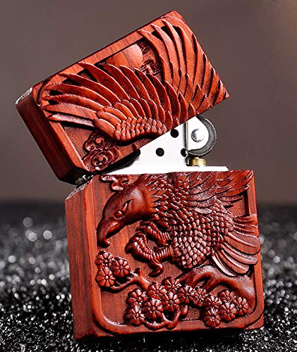 Premium Natural Huanghuali Rosewood Carved Zippo Lighter Case with Eagle Design - Handcrafted Wooden Lighter Cover for Collectors & Gifts - Perfect for Outdoor Camping, Smoking Accessories & Luxury Gifts