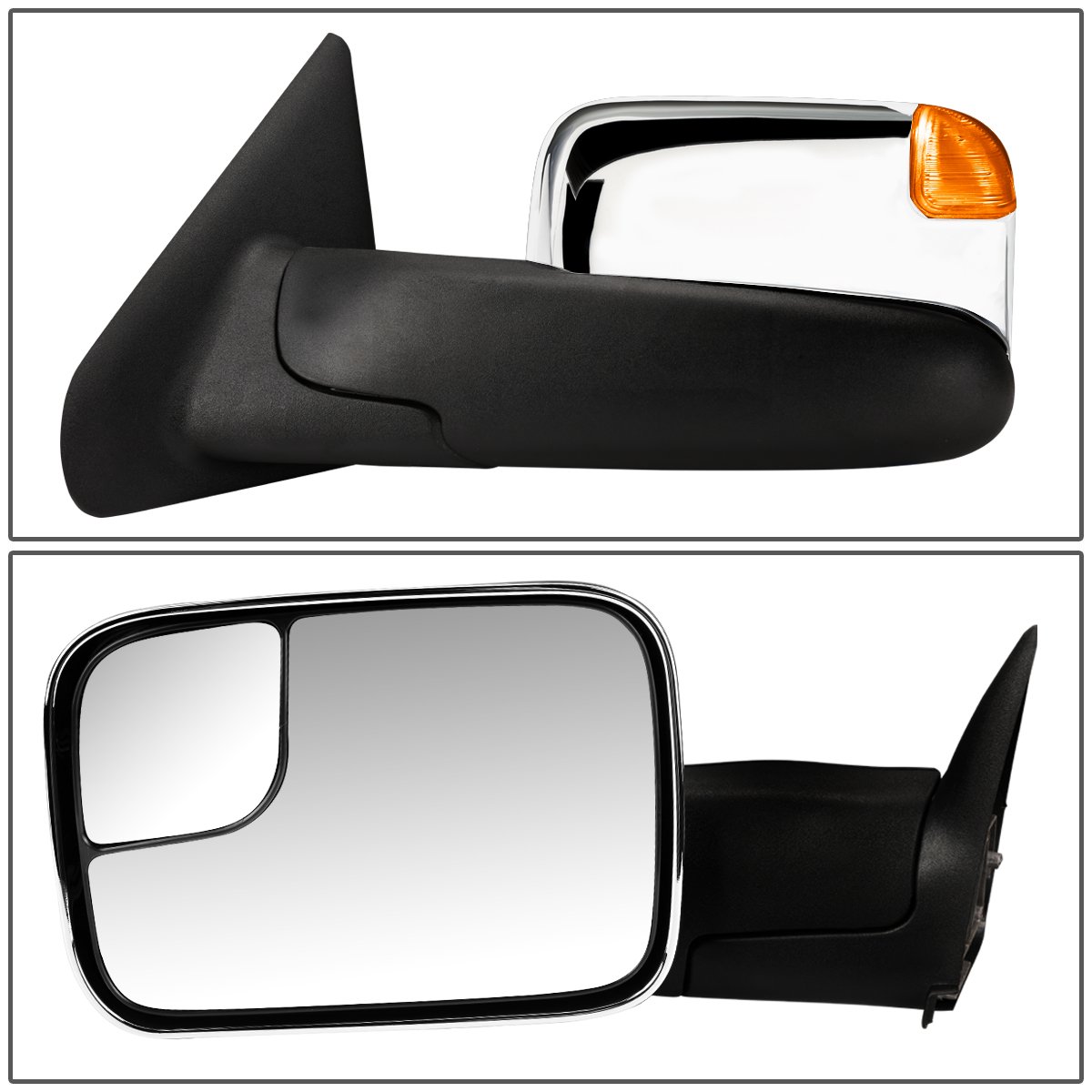 DNA Motoring TWM-023-T999-CH-AM Chrome & Amber LED Towing Mirrors for 1994-1997 Dodge Ram 1500/2500/3500 - Power Adjustable, Enhanced Visibility for Safe Towing & Night Driving