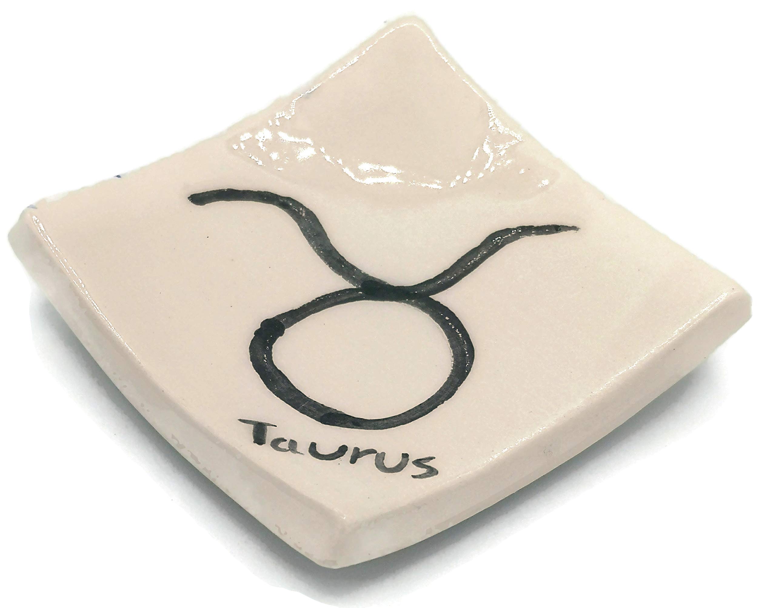 Handmade Ceramic Square Clay Ring Dish - Small Trinket Tray, Tealight Candle Holder & Tea Bag Organizer (Taurus Zodiac Design) - Perfect for Jewelry Storage, Bathroom Decor & Gift Giving
