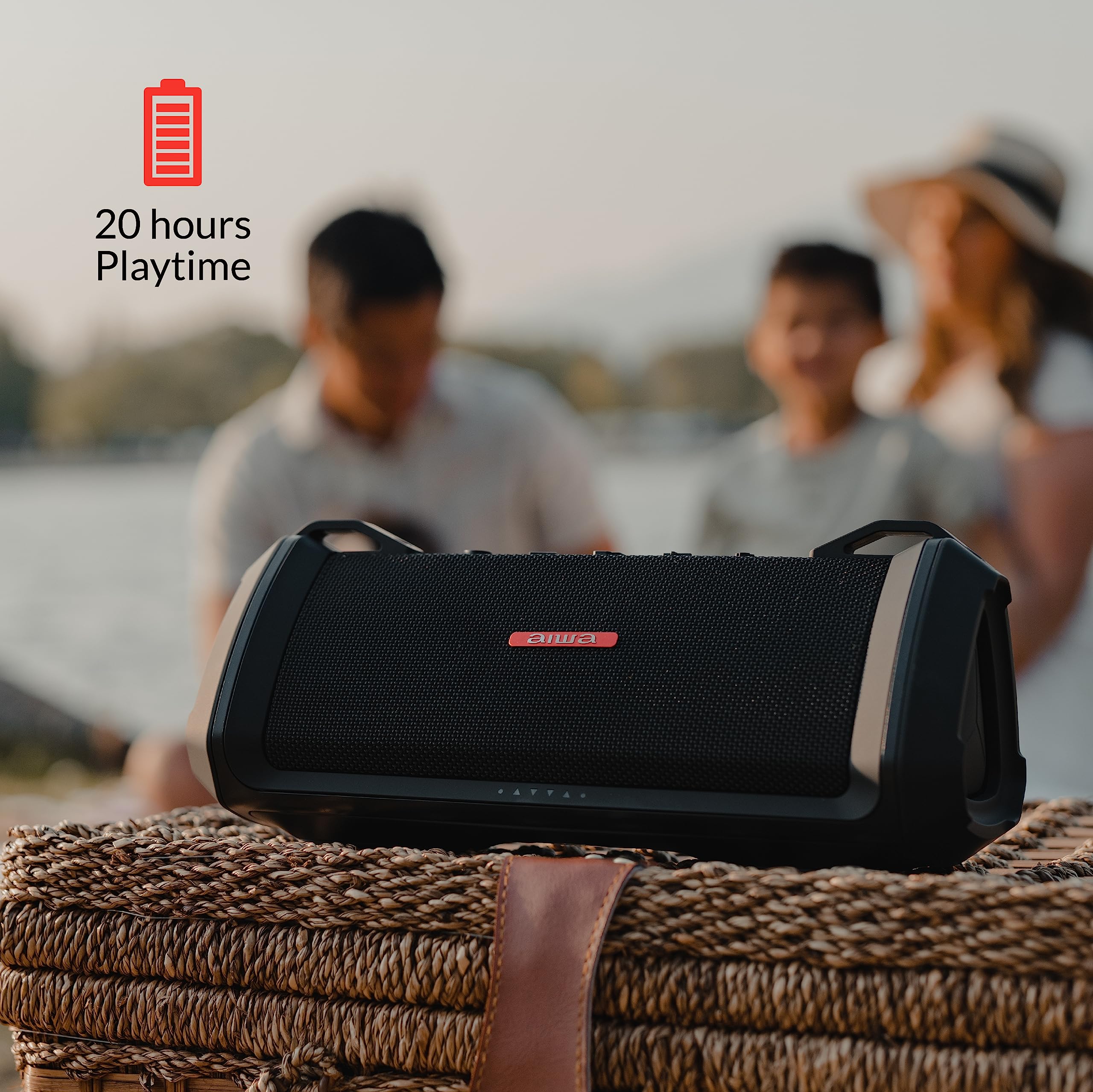 Aiwa Exos-3 Waterproof Bluetooth Speaker - 60W Peak Power, 20H Playtime, Stereo Sound with USB-C Fast Charging | IPX7 Waterproof & Wireless Pairing | Perfect for Pool Parties, Beach Outings, Camping & Outdoor Adventures