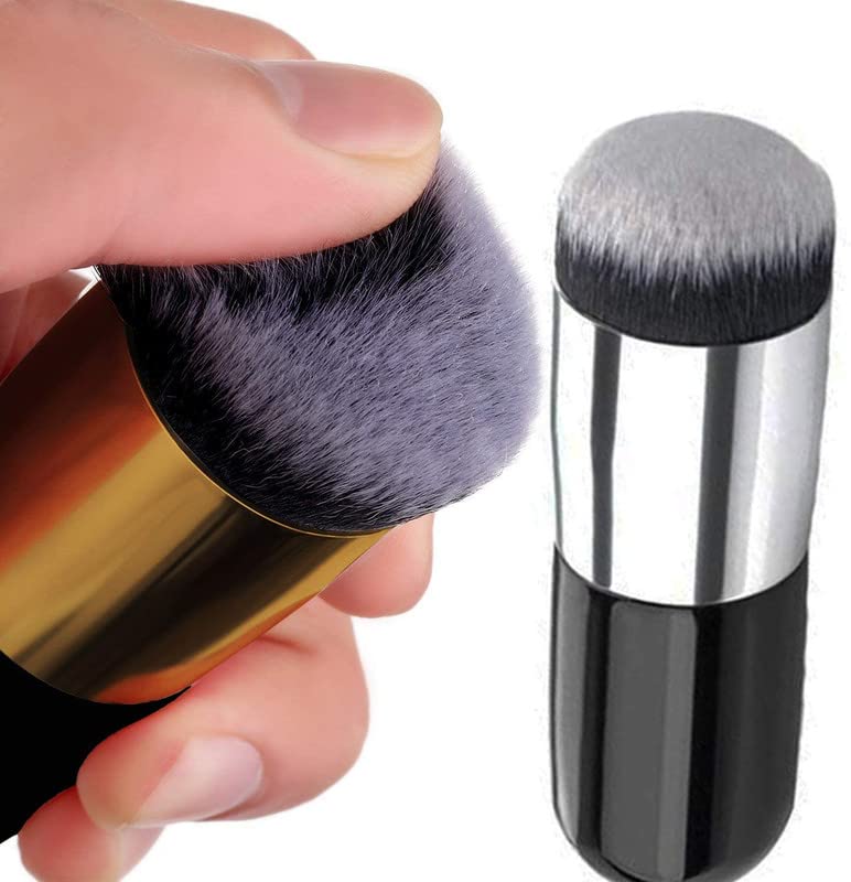 SHIDARA 2-Piece Foundation Brush Set - Chubby Makeup Brushes for Liquid, Cream & Powder Cosmetics (Golden & Silver) | Perfect for Flawless Blending & Professional Makeup Application