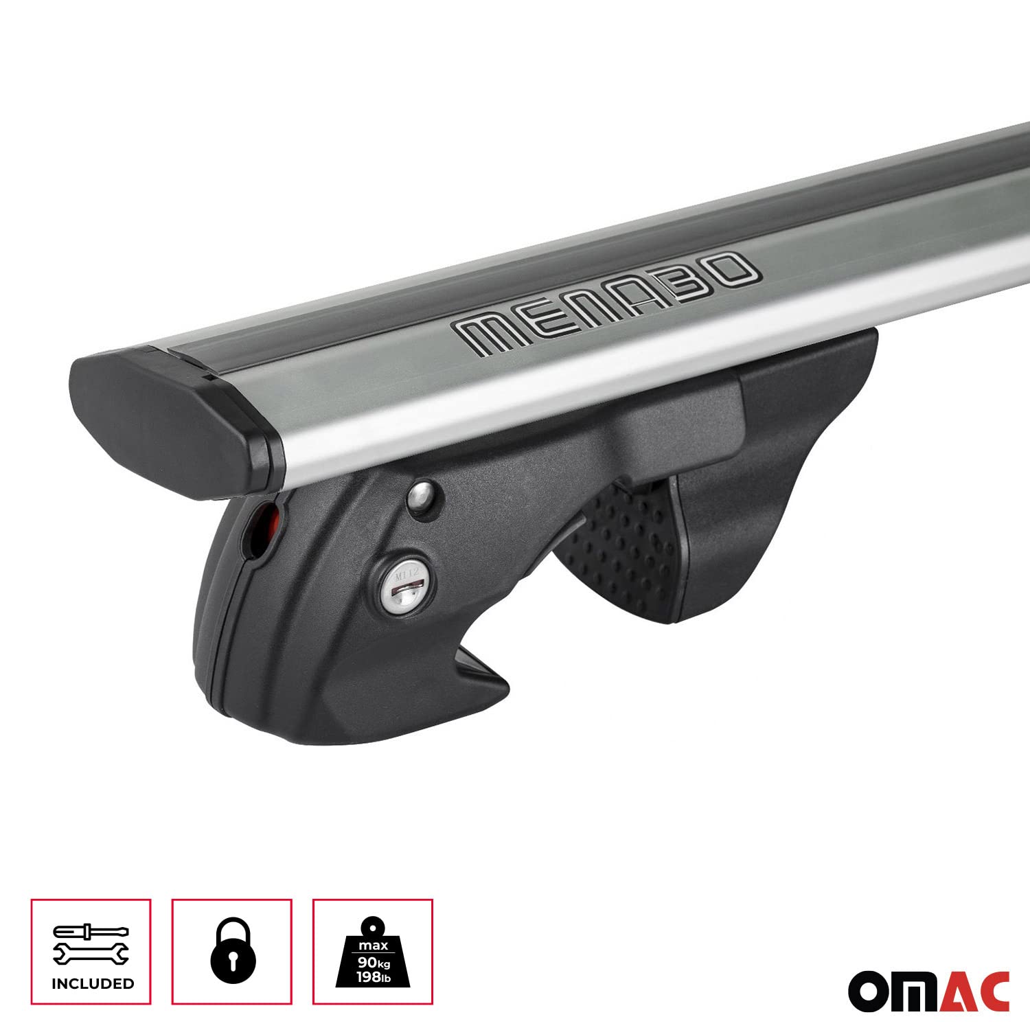 OMAC Aluminum Roof Rack Cross Bars for VW Touareg 2004-2006 - Silver Anti-Theft 2-Piece Set - Perfect for Kayak, Canoe, Surfboard, Ski, Snowboard & Camping Gear Transport