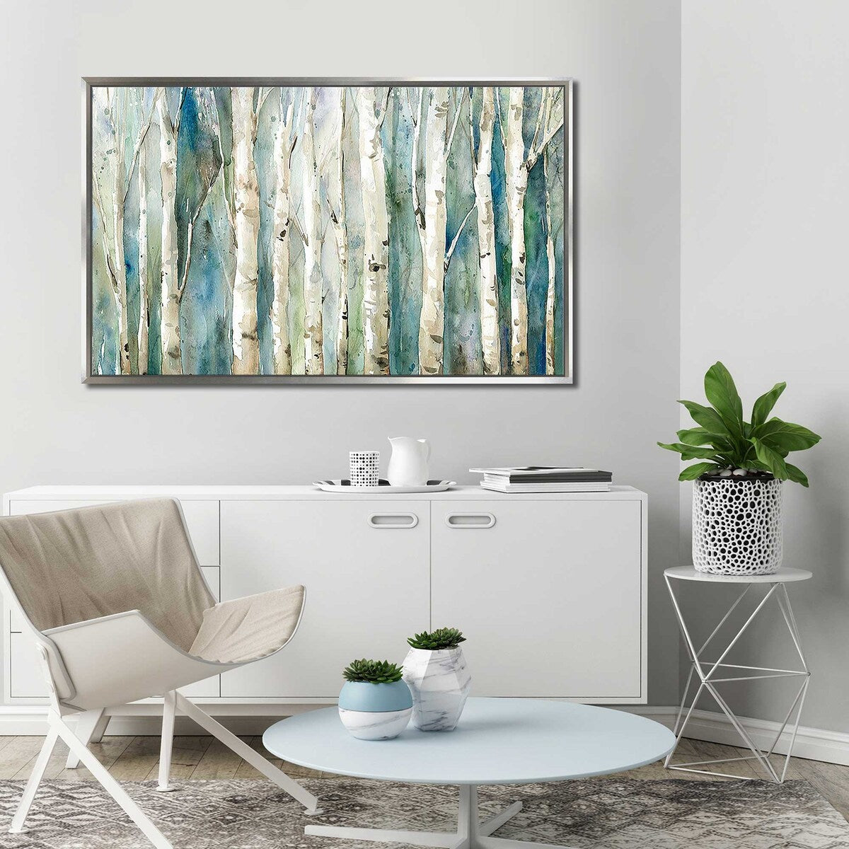 Birch River Walk Framed Canvas Wall Art - Nature Landscape Print for Living Room, Bedroom & Office Decor