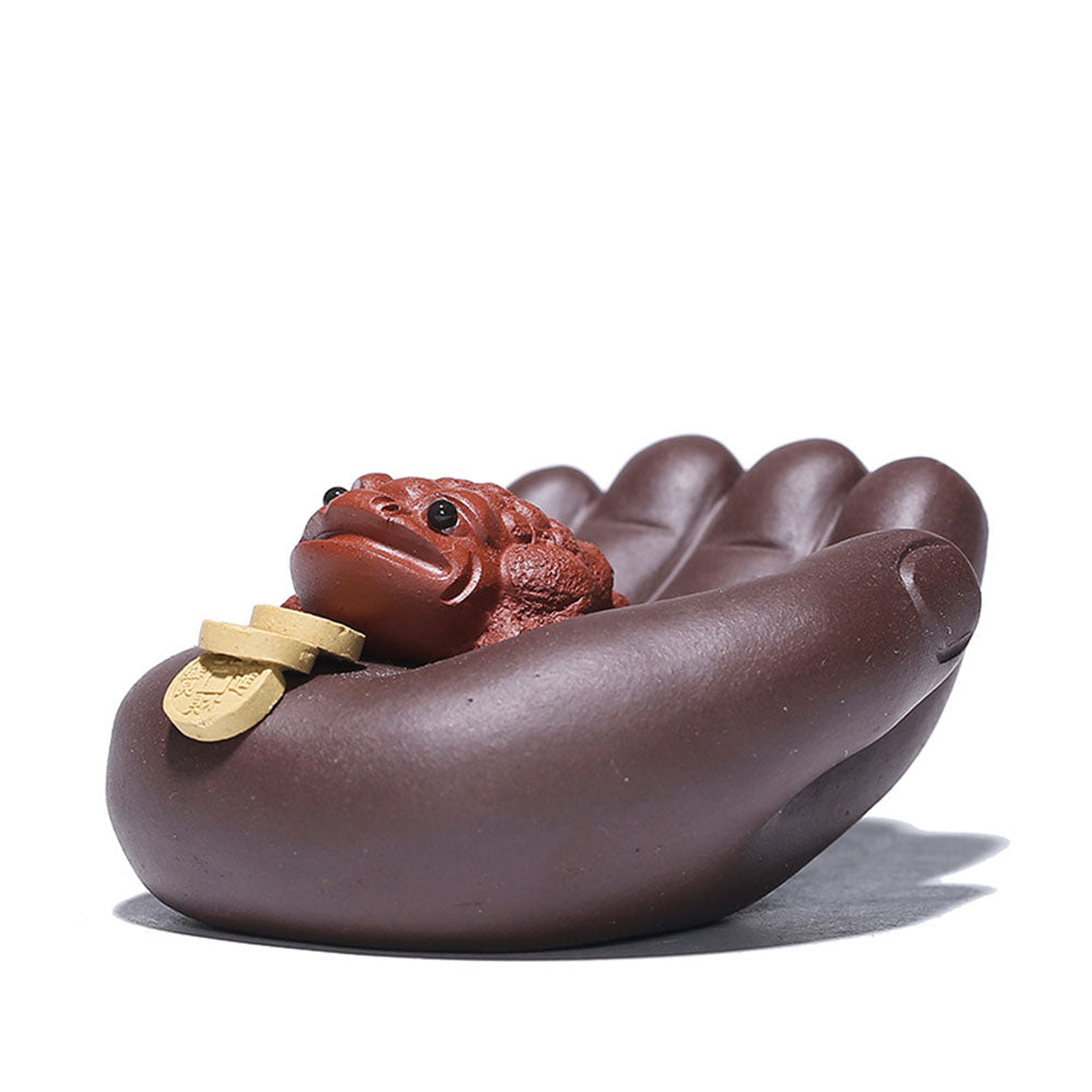 Authentic Yixing Clay Hand with Toad Tea Pet - Chinese Ceramic Tea Companion for Good Fortune & Tea Ceremony Rituals | Perfect for Gongfu Tea Sessions, Office Desk Decor & Zen Meditation Spaces