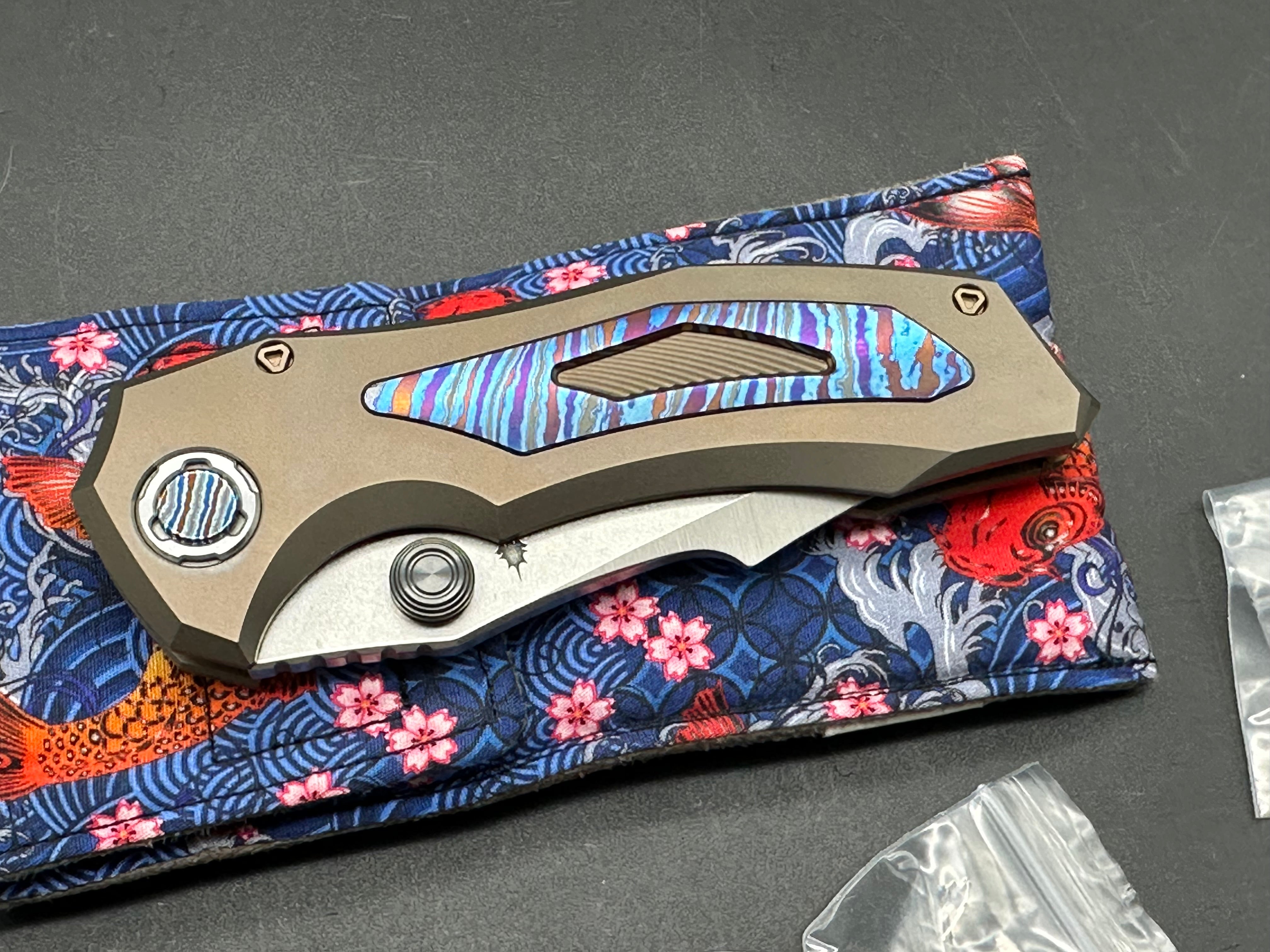 Genex Blade Primarch #6 - Bronze Milled Titanium Frame with Zirconium Inlays, Satin Vanax Pivot - Premium EDC Pocket Knife for Outdoor Camping, Survival & Everyday Carry