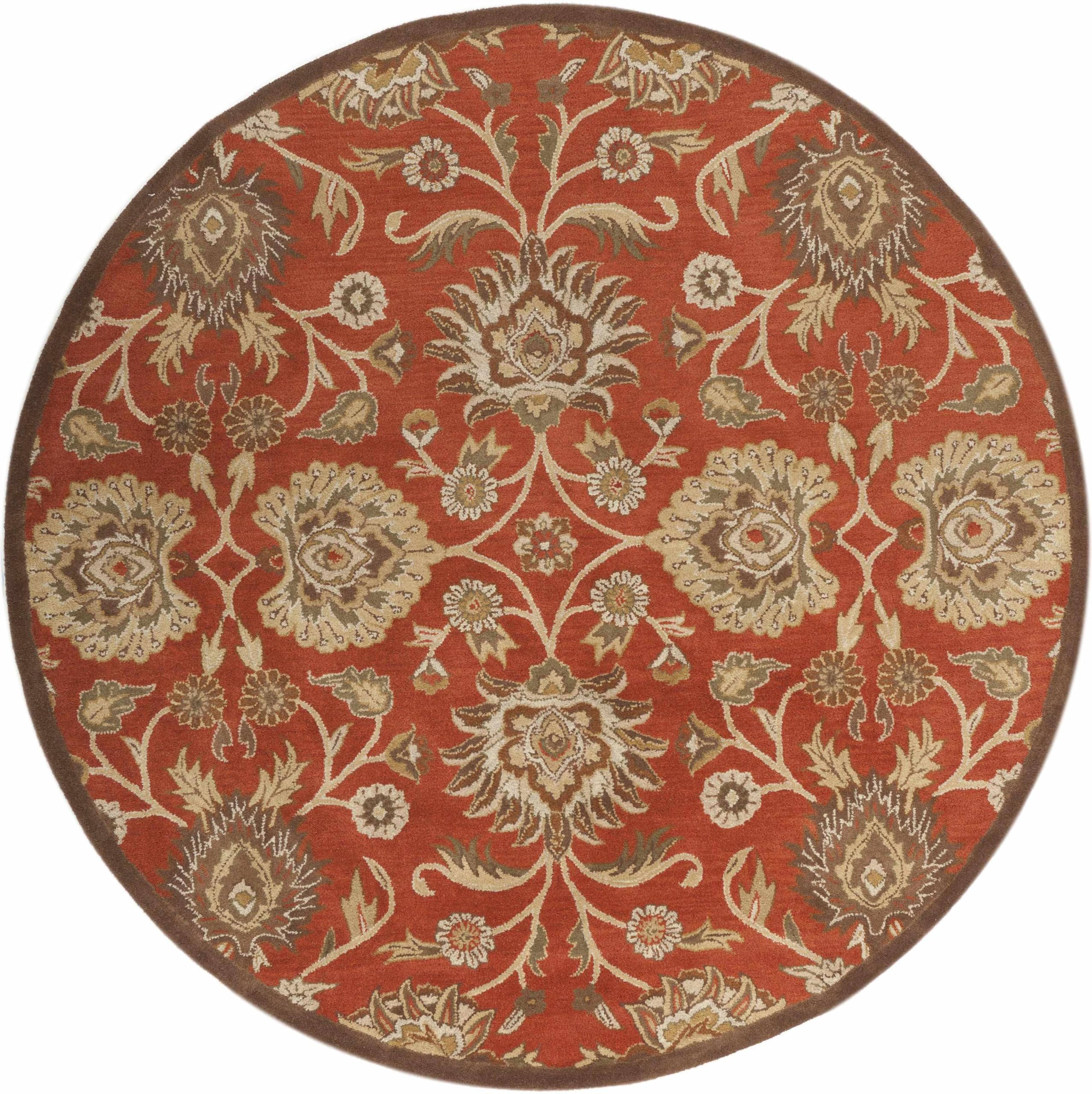 Hauteloom Rosario Handmade Wool Area Rug - 4' Round Traditional Rust Peach Mustard - Perfect for Living Room, Bedroom, Dining Room Decor