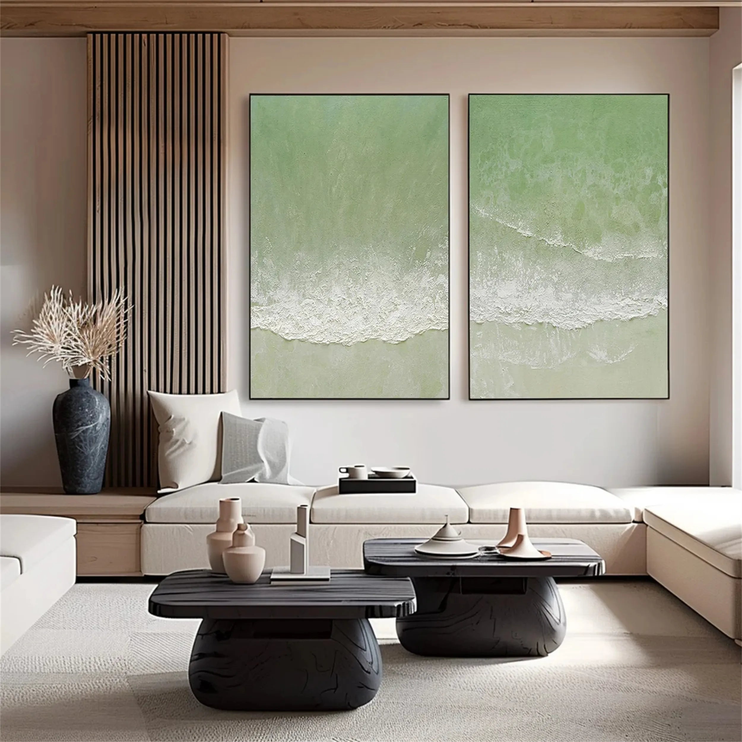 Abstract Blue & Green Wall Art Set of 2 - Modern Canvas Paintings for Living Room, Bedroom & Office Decor #BG048