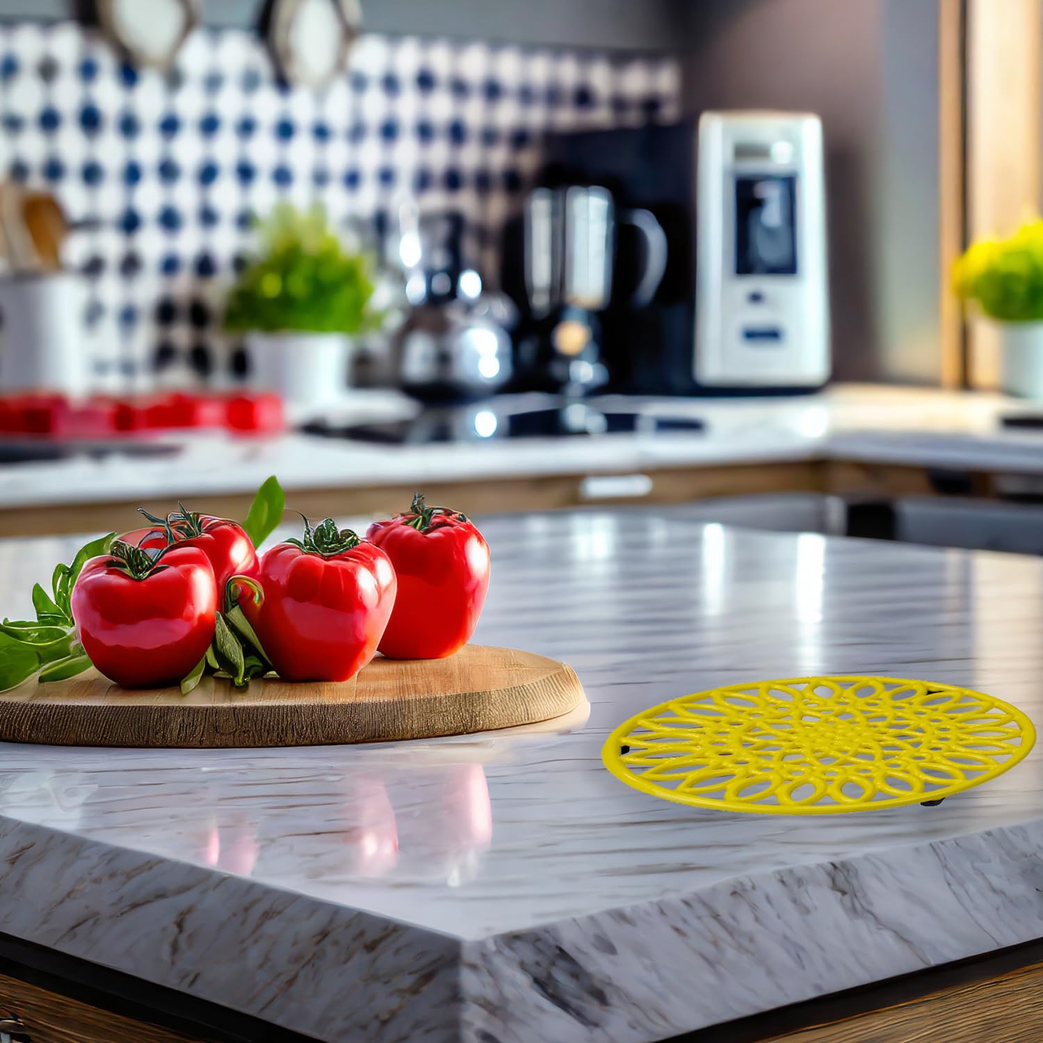 Heavy Duty Cast Iron Sunflower Trivet - Heat Resistant Kitchen Hot Pad for Pots & Pans - Yellow Single Piece (Perfect for Dining Table Decor & Hot Dish Protection)