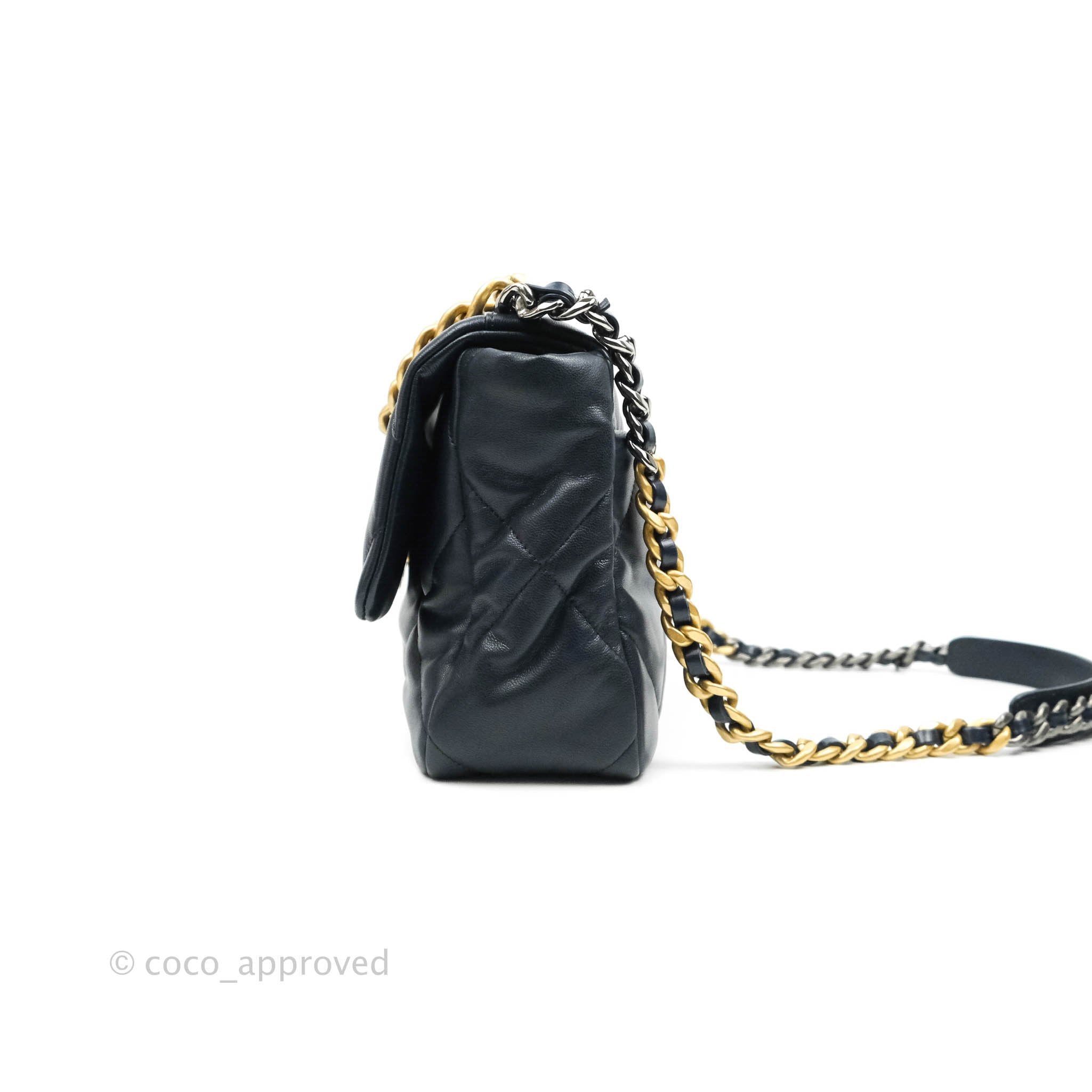 Chanel 19 Medium Flap Bag in Navy Goatskin Leather with Mixed Hardware - Perfect for Work, Travel & Evening Events