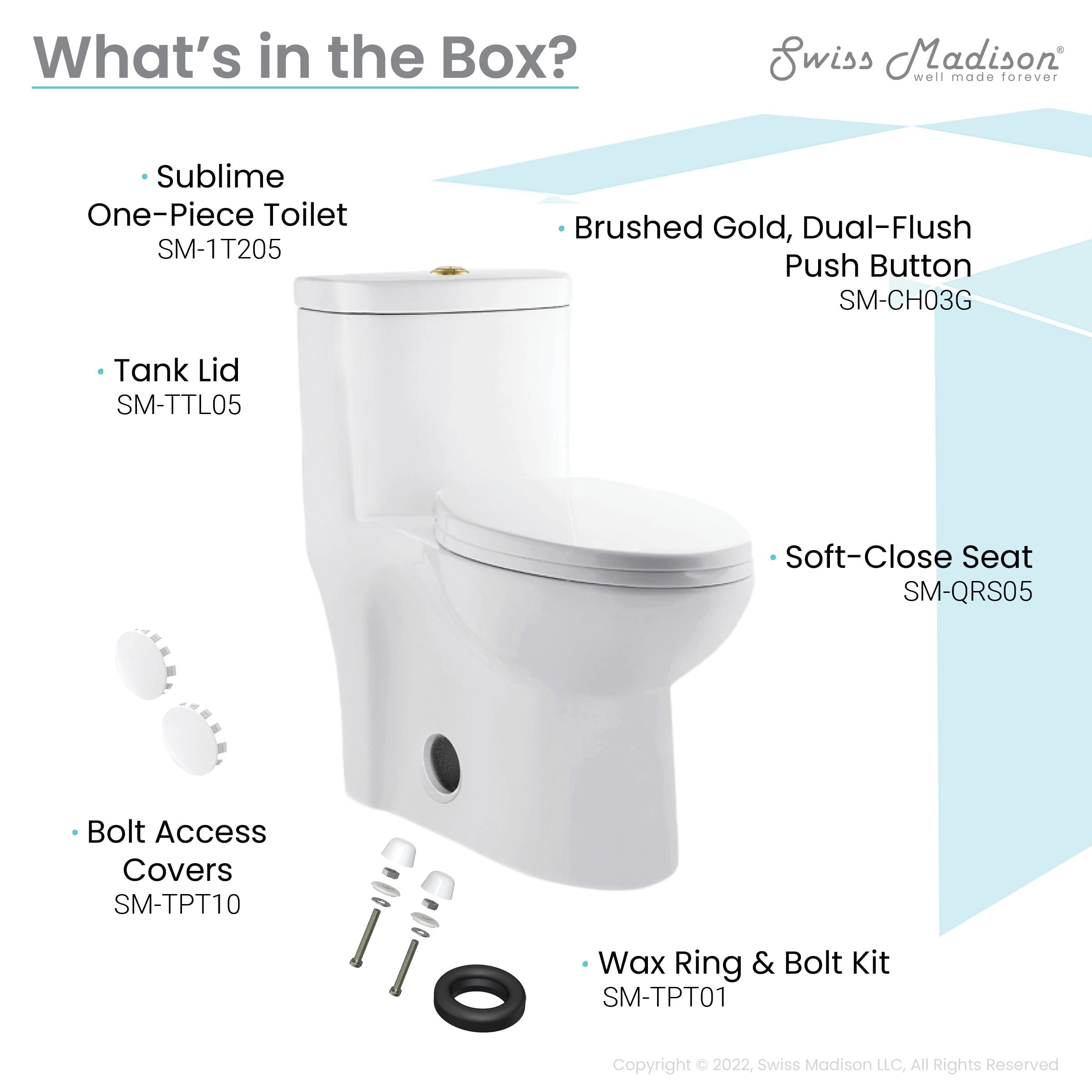 Premium One Piece Elongated Toilet with Dual Flush Technology - 1.1/1.6 GPF, Brushed Gold Hardware - Perfect for Modern Bathrooms & Luxury Homes