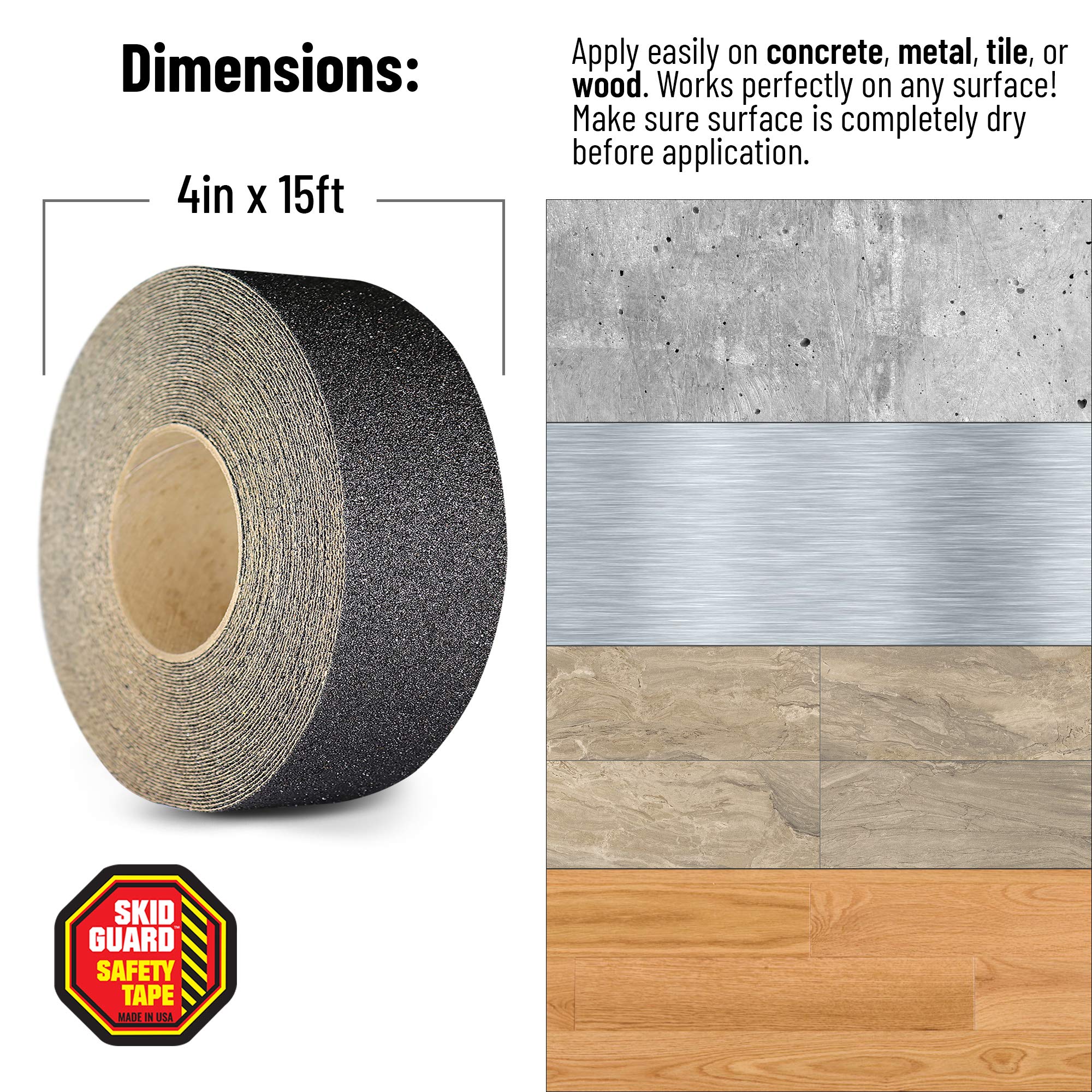 4x15' Anti-Slip Grip Tape for Stairs & Skateboards - Heavy Duty Non Skid Black Traction Tape for Indoor/Outdoor Steps - Perfect for Home Safety, Stair Treads, and Skateboard Deck Grip