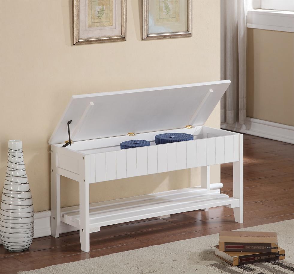 Roundhill Solid Wood Shoe Storage Bench with Cushion Seat - White Entryway Organizer for Hallway, Bedroom & Mudroom Organization