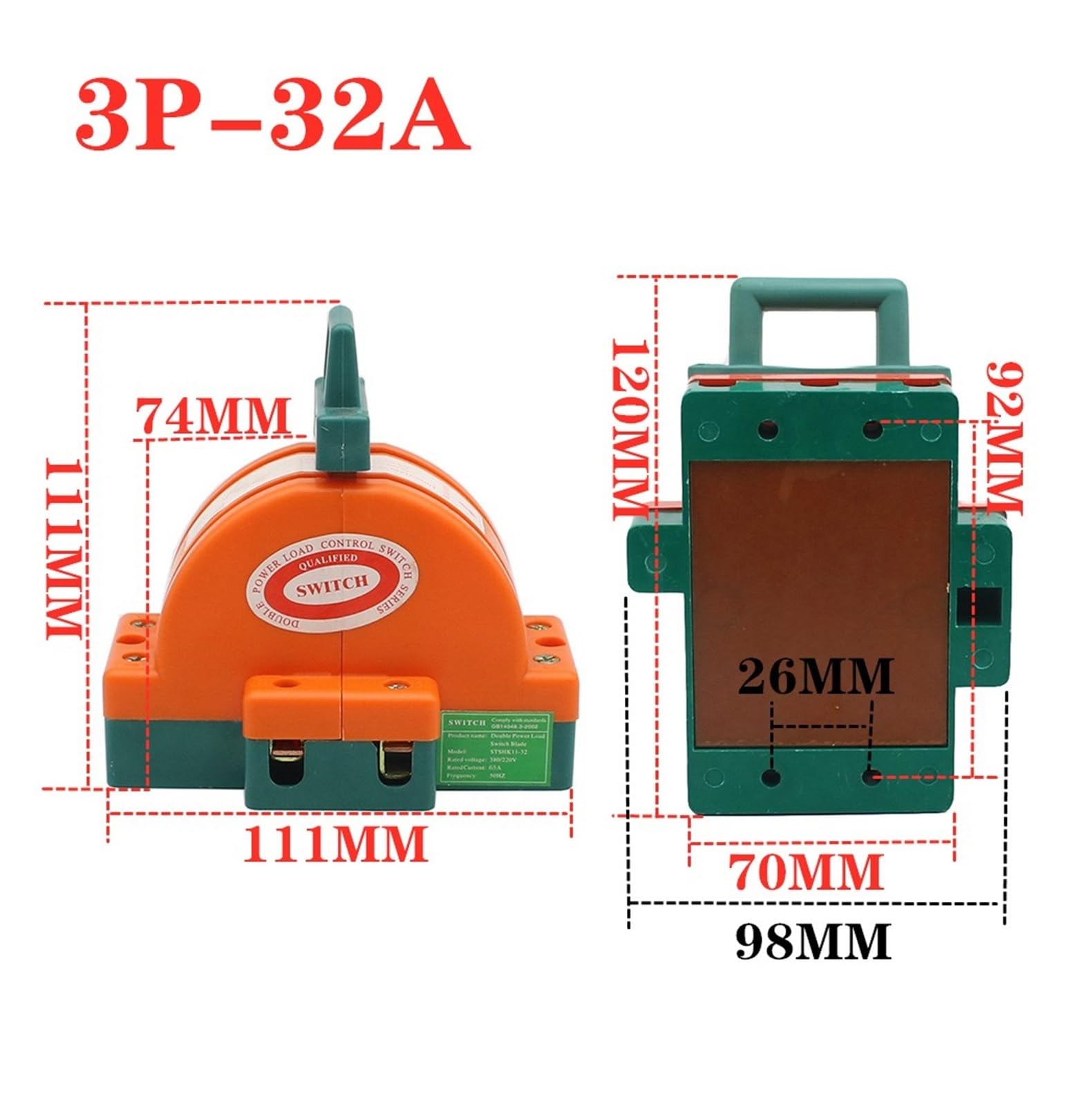 3P Knife Switch 32A 63A 100A 160A 225A - High Power 220V Double Throw Disconnector for Industrial Electrical Panels & Motor Control (Blue, 3P 32A) - Perfect for Power Distribution, Circuit Protection & Equipment Maintenance