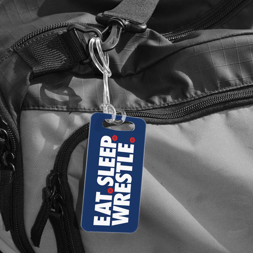 Custom Wrestling Luggage Tag - Eat Sleep Wrestle Design with Personal Info on Back - Small Navy Blue - Perfect for Gym Bags, Travel Suitcases & Sports Equipment