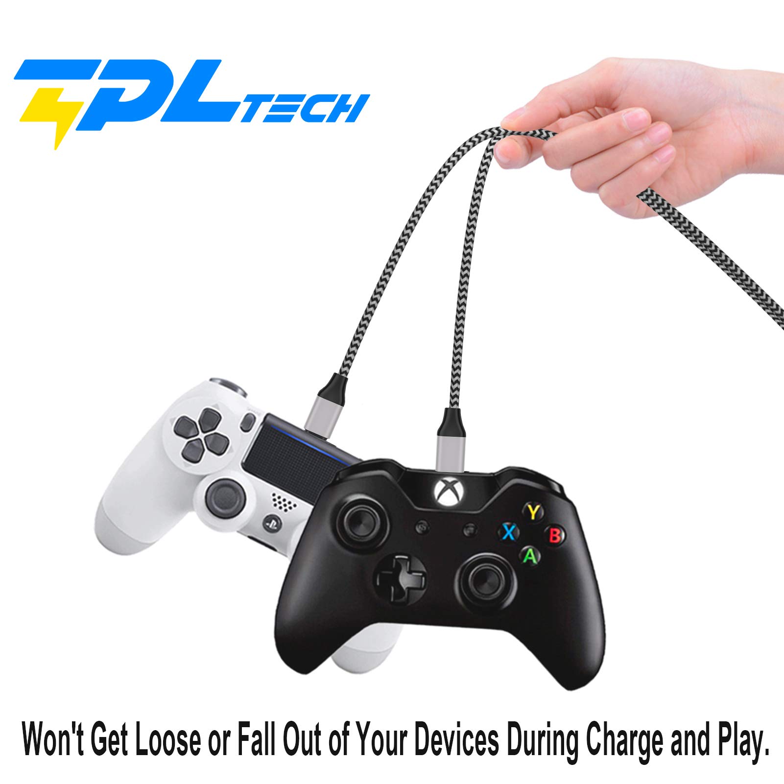 2-Pack 15Ft Micro USB 2.0 Fast Charging Cable - Nylon Braided Durable Charger for PS4 Controller, Xbox One S/X, Android Phones - High-Speed Data Sync & Power Delivery - Perfect for Gaming & Mobile Charging