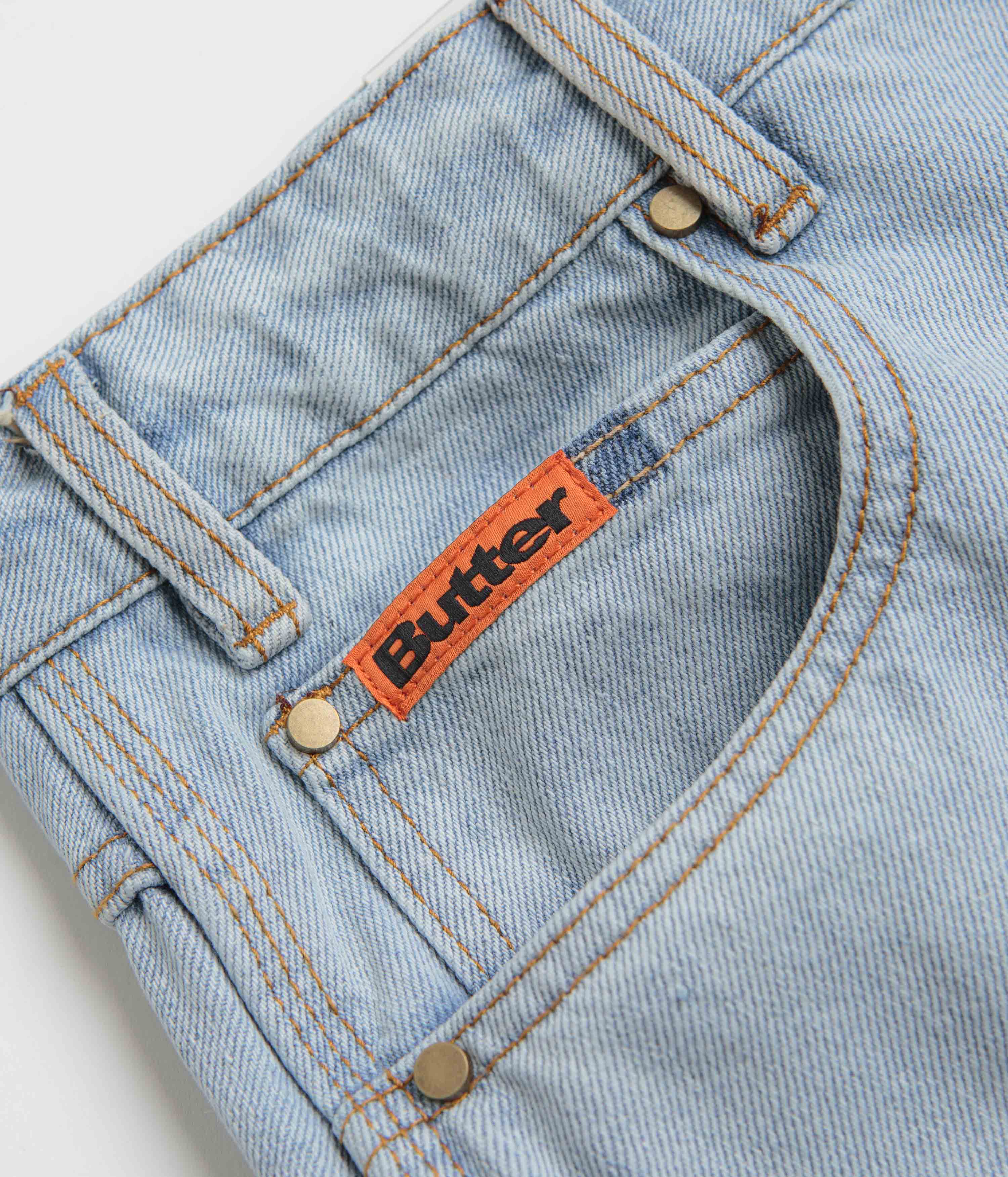 Butter Goods Baggy Denim Shorts for Men - Light Blue Washed Distressed Denim Shorts | Casual Streetwear, Summer Outfits, Beach Style