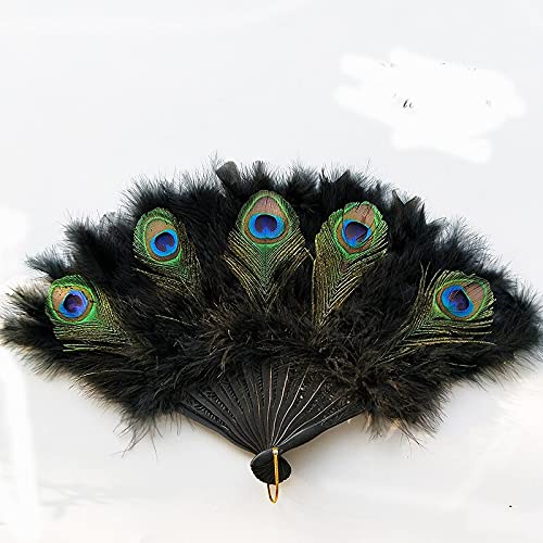 Chinese Peacock Feather Folding Hand Fan - 50x30cm Wedding Dance Fan, Cosplay Accessory, Home Decor for Parties & Events | Perfect for Weddings, Performances, and Asian-Themed Decor