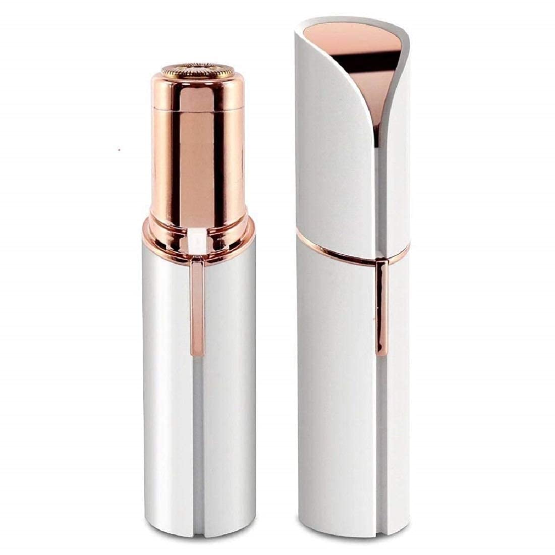 Peach Street By Vivatra Jade Roller & Rose Skincare Facial Hair Remover for Women - Chin, Cheek, Eyebrow & Upper Lip Hair Removal Tool - Lipstick Shaped Design (White) | Perfect for At-Home Beauty Routine & Travel