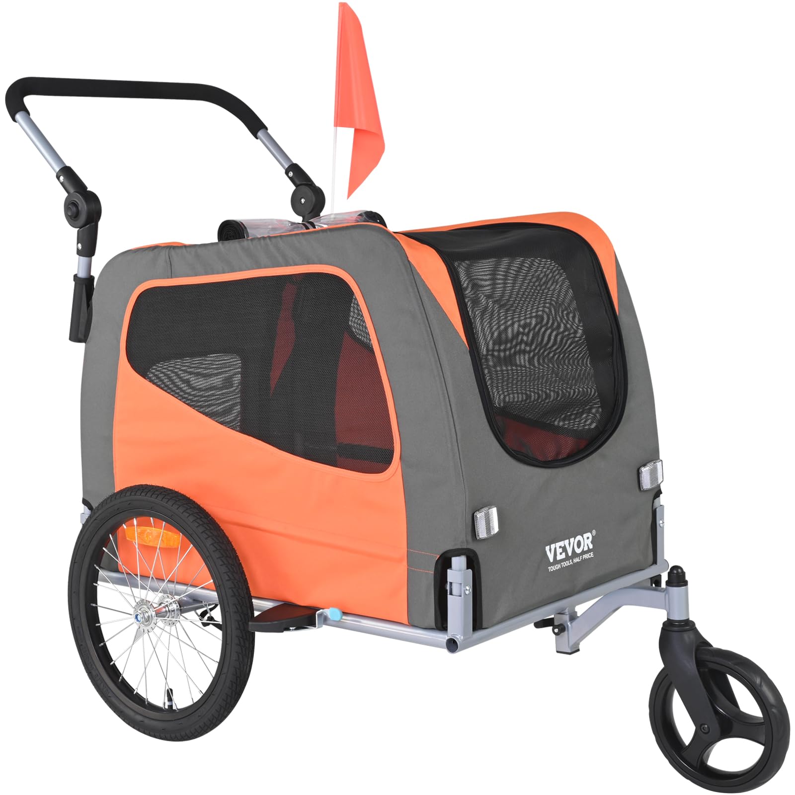 VEVOR 2-in-1 Dog Bike Trailer & Pet Stroller - Heavy Duty 100 lbs Capacity, Foldable Design with Quick Release Wheels - Universal Bicycle Coupler, Safety Reflectors & Flag - Perfect for Cycling Adventures & Daily Walks with Your Pet