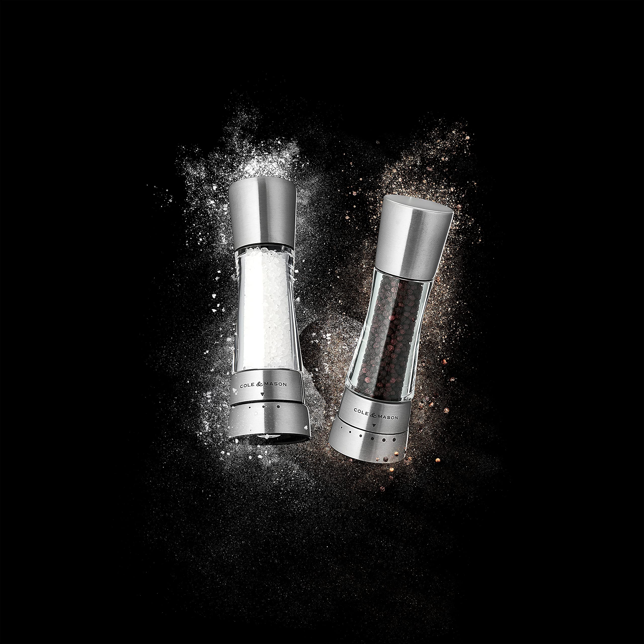 Cole & Mason Derwent Adjustable Salt Grinder - Premium Stainless Steel & Acrylic Design with Ceramic Precision Mechanism (190mm) - Perfect for Gourmet Cooking, Kitchen Countertops & Dinner Table Seasoning