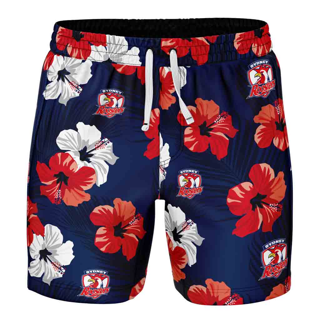 Sydney Roosters 'Aloha' Volley Shorts for Men - Comfortable Beach Volleyball Shorts for Outdoor Sports & Summer Activities