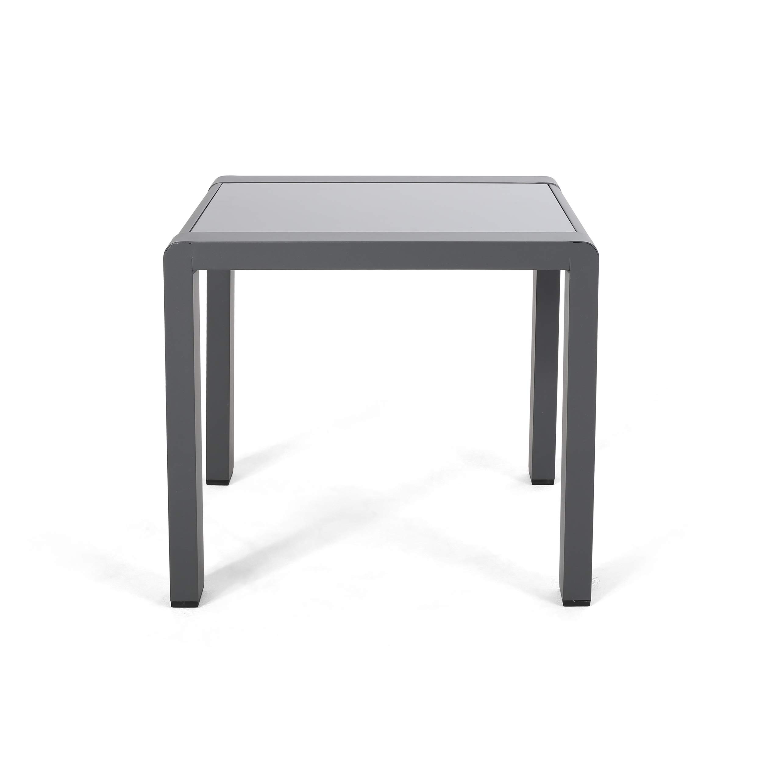 Giovanna Coral Outdoor Aluminum Side Table with Tempered Glass Top - Matte Gray & Gray Finish - Patio, Poolside & Garden Furniture for Outdoor Relaxation