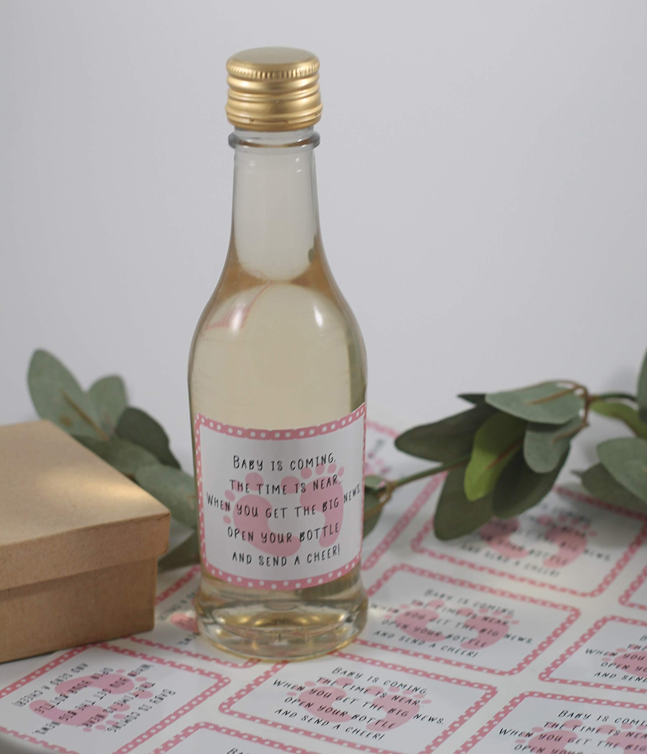 Baby Shower Wine Bottle Labels - 22 Pink Stickers for Mini Bottles & Party Decor