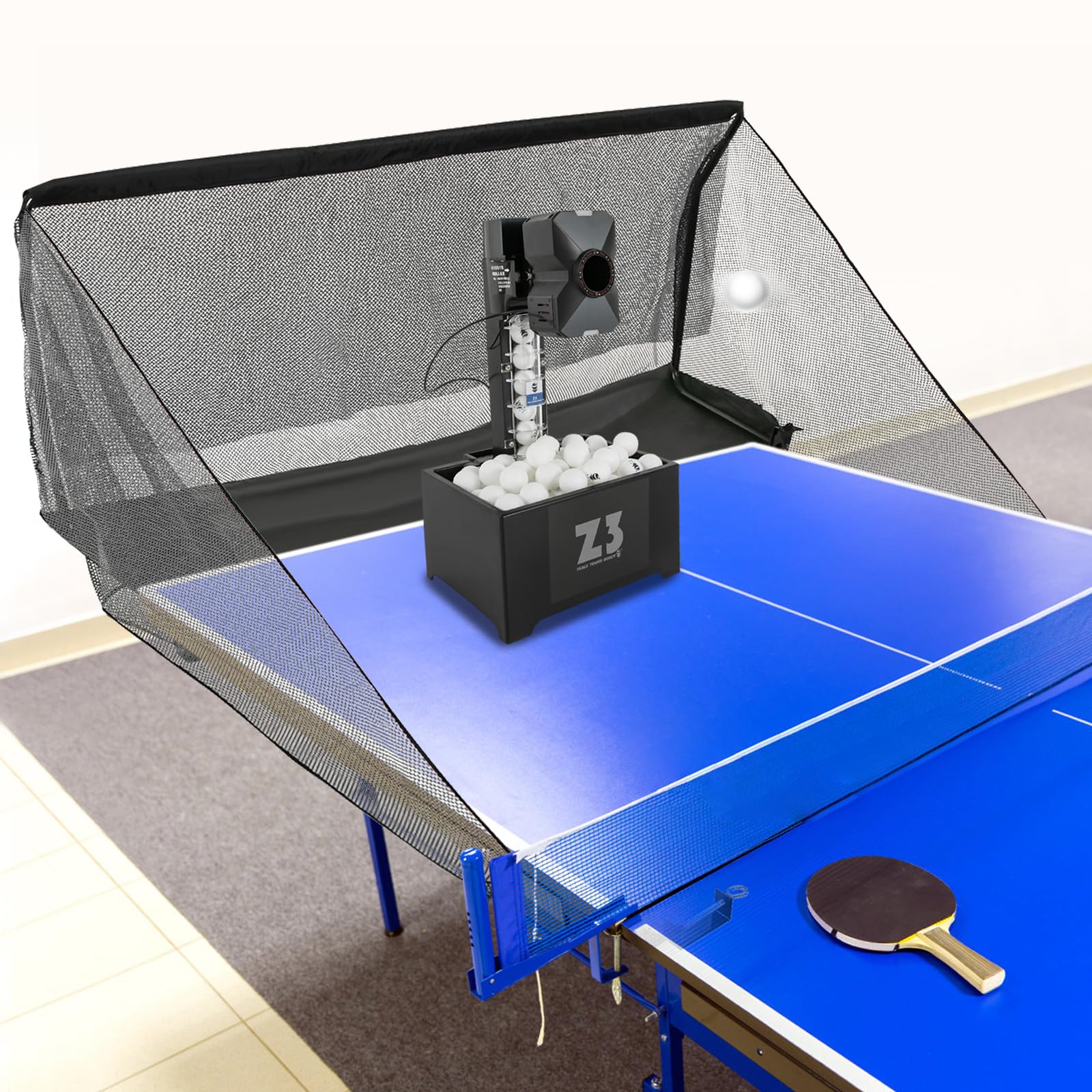 Professional Table Tennis Robot with Net - Automatic Ping Pong Ball Machine for Training | Includes 100 Balls | Perfect for Home Practice, Club Training & Backyard Games