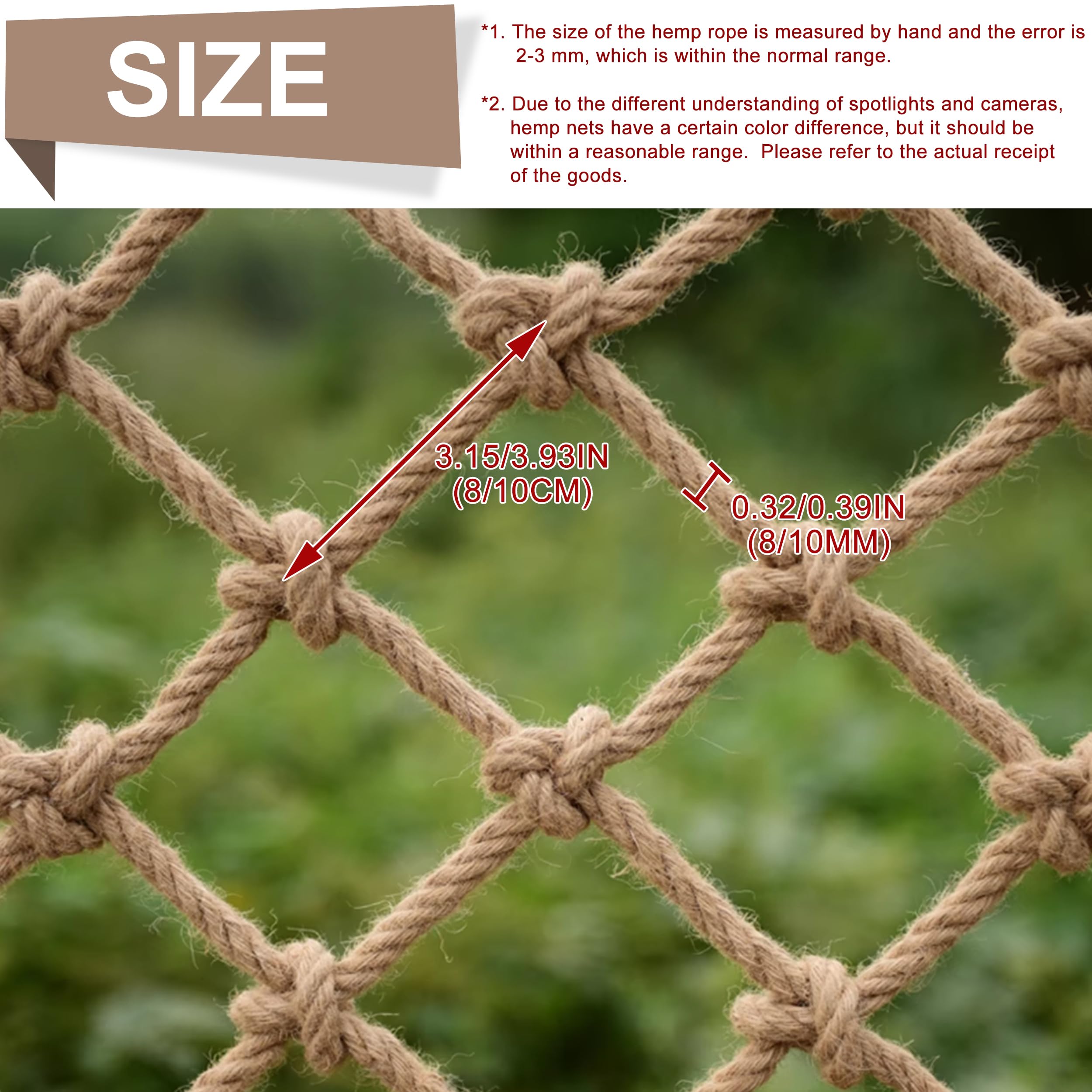 Durable 8mm Hemp Rope Net for Kids Climbing Safety - Heavy Duty Tree House, Balcony, Stairs & Playground Protection - Indoor/Outdoor Child Safety Net for Garden, Fence & Railing Decor