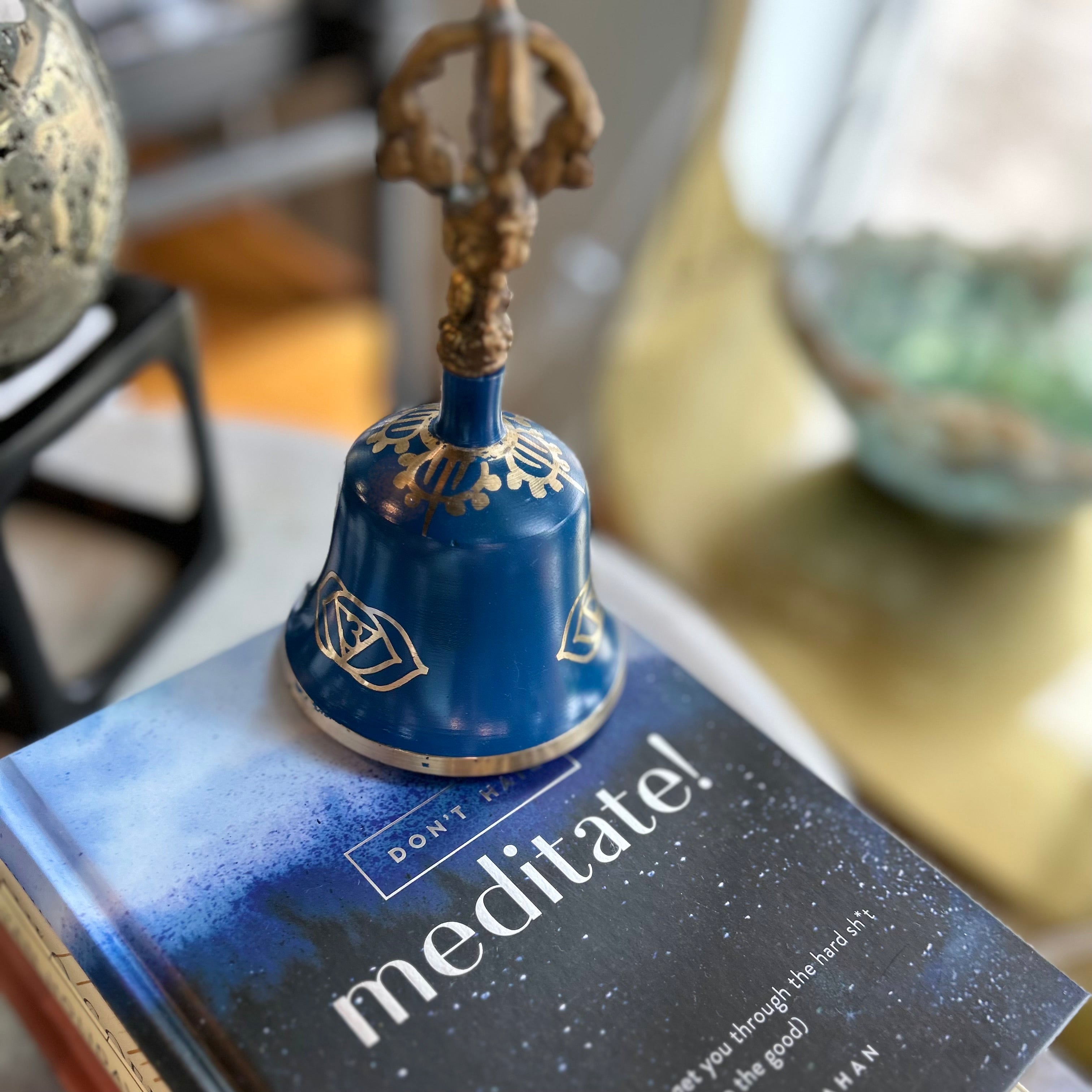 Authentic Blue Tibetan Third Eye Chakra Meditation Bell - Handcrafted Spiritual Healing Instrument for Yoga, Sound Therapy & Mindfulness Practices