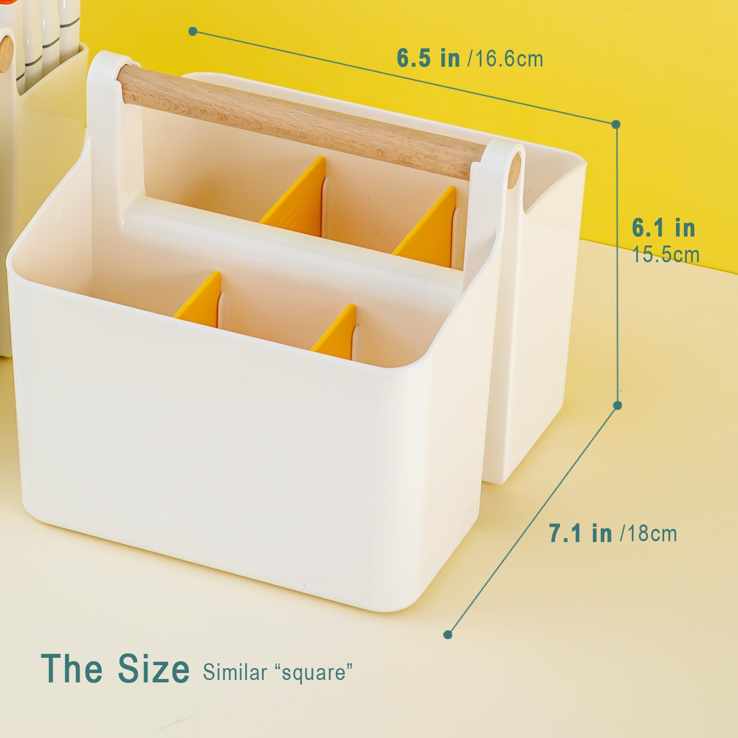 Art Supply Organizers Caddy with Handle - Portable Desk & Dorm Storage Basket for School, Office, Bathroom, Makeup & Cleaning Supplies (White & Yellow, Small) - Perfect for Students, Artists & Home Organization