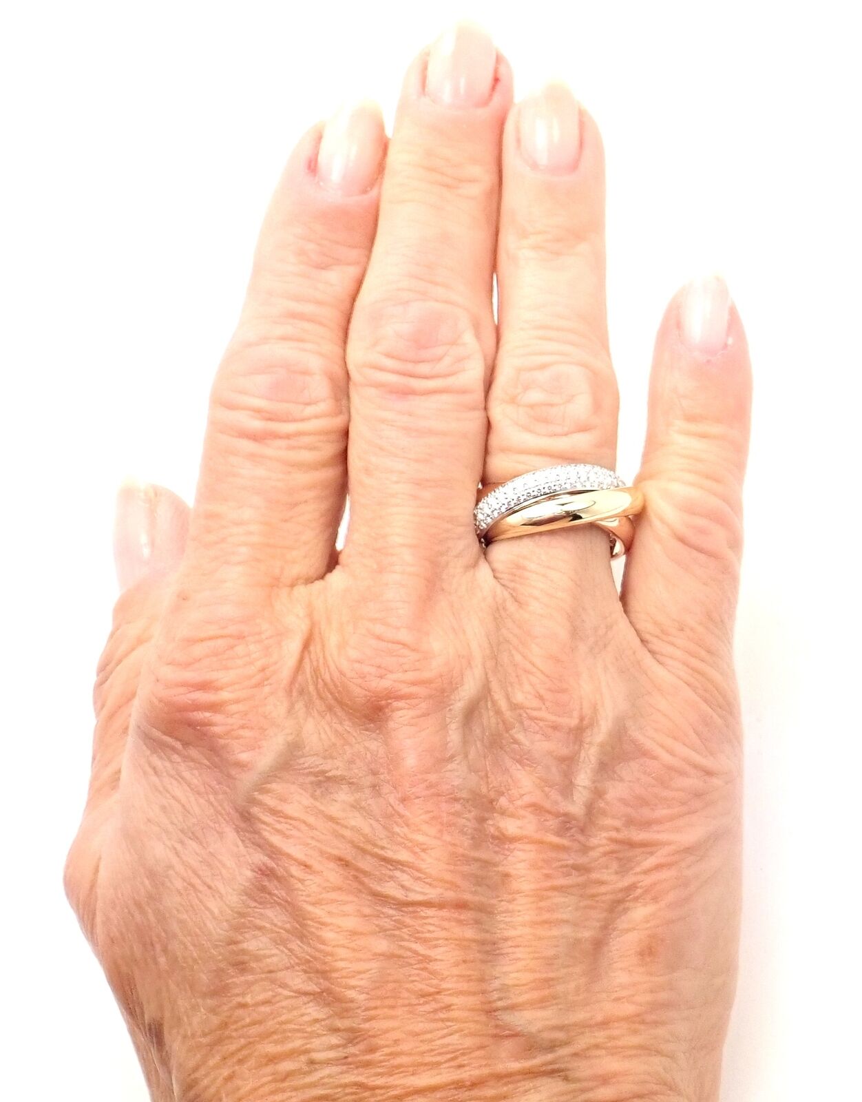 Authentic Cartier Trinity Classic Diamond 18k White Yellow Rose Gold Tri-Color Band Ring - Luxury Wedding, Anniversary & Gift Jewelry for Women
