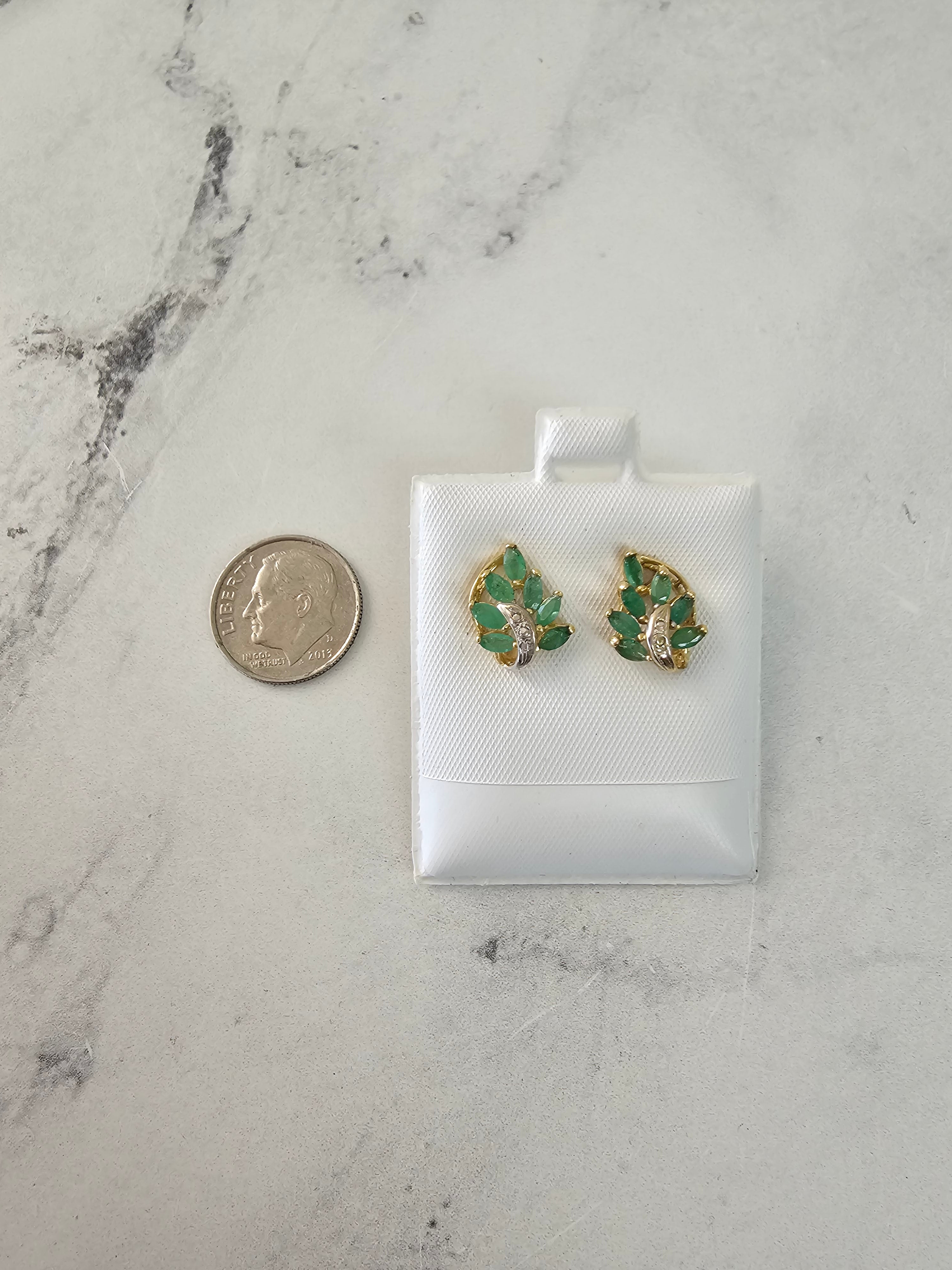Marquise Emerald Leaf Style Stud Earrings with Diamond Pave Accent - Elegant Dangle Earrings for Women, Perfect for Weddings, Parties & Special Occasions