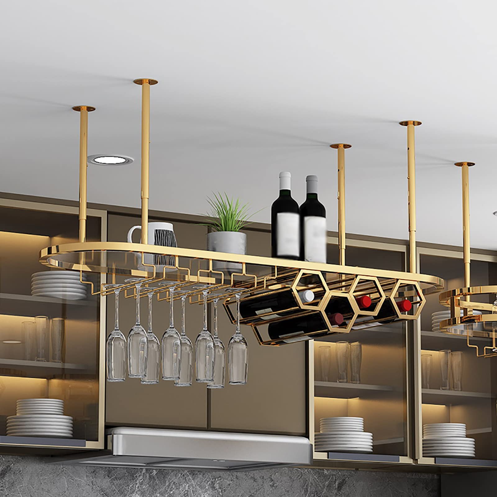 Yofsza Wall Mounted Wine Rack with Stemware Holder - Floating Bar Shelf for Kitchen, Dining Room & Home Decor - Hanging Wine Bottle Organizer (100x35cm) - Perfect for Small Spaces, Apartment Living & Entertaining Guests